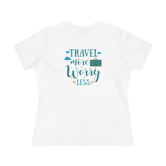 Travel More Worry Less Women's Cotton Tee, Travel Shirt, Vacation Top, Adventure Tee, Gift for Travelers