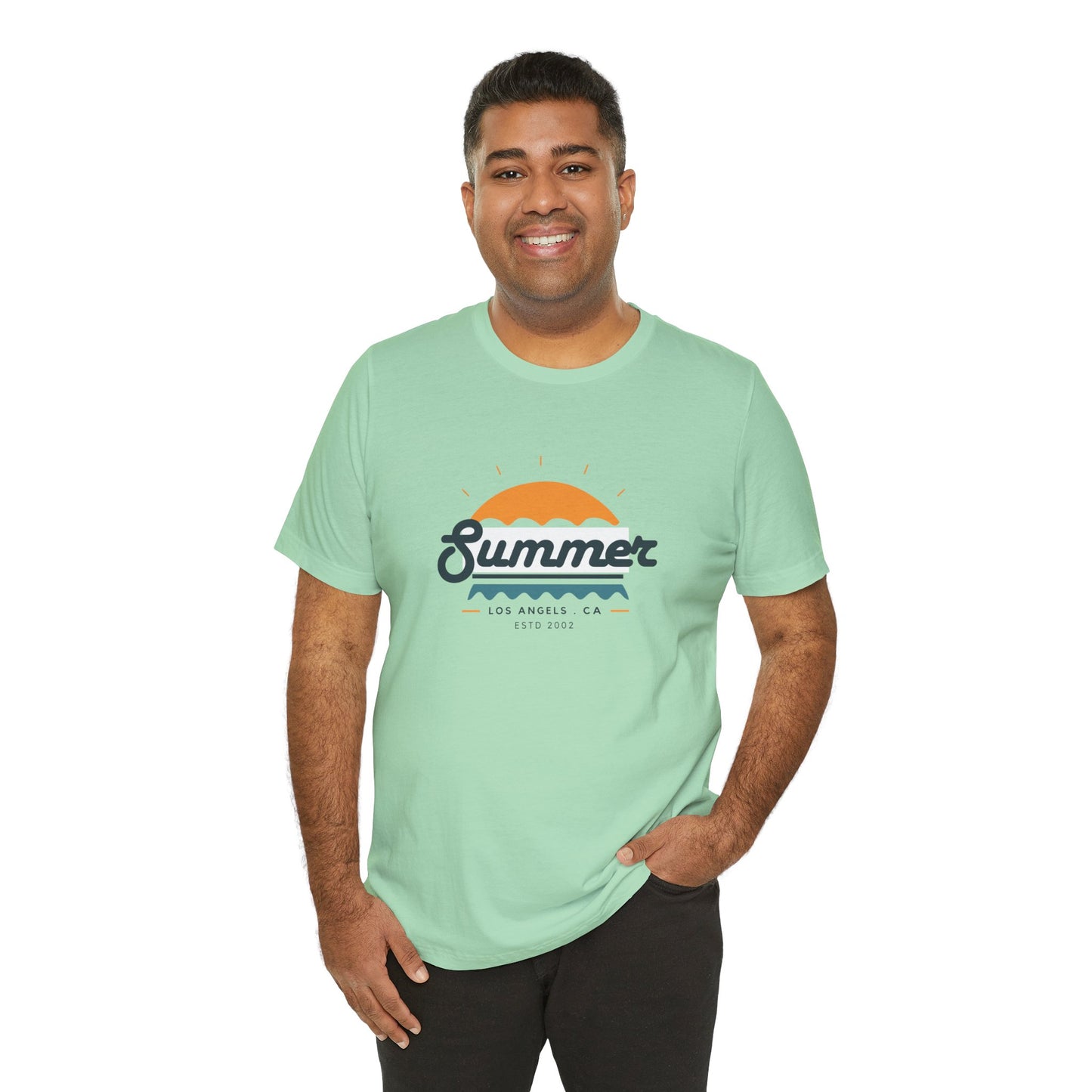 Summer Vibes Unisex Jersey Short Sleeve Tee, Beach Shirt, Casual Summer Wear, Gift for Friends, Coastal Adventure Top, LA Style Tee