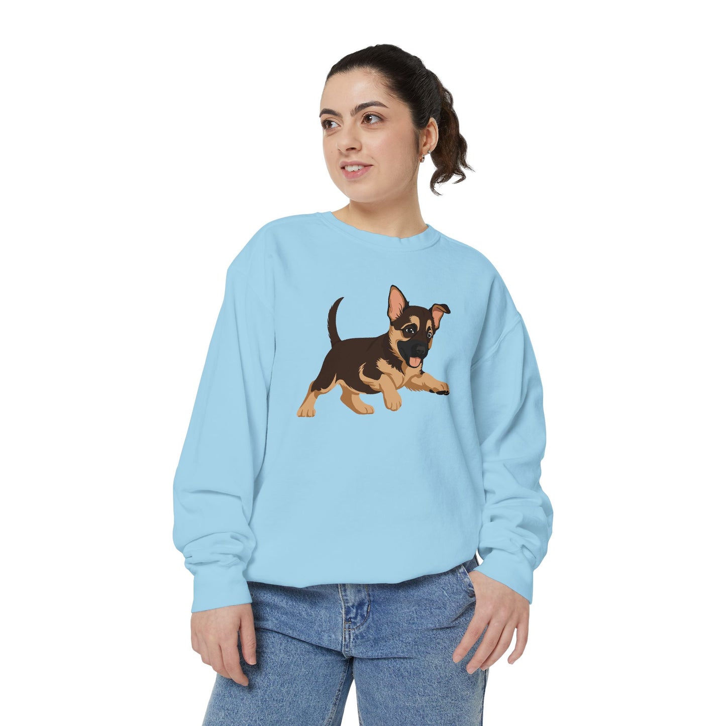 Unisex Dog Lover Sweatshirt With a Graphic of Cute Playing German Shepherd Puppy