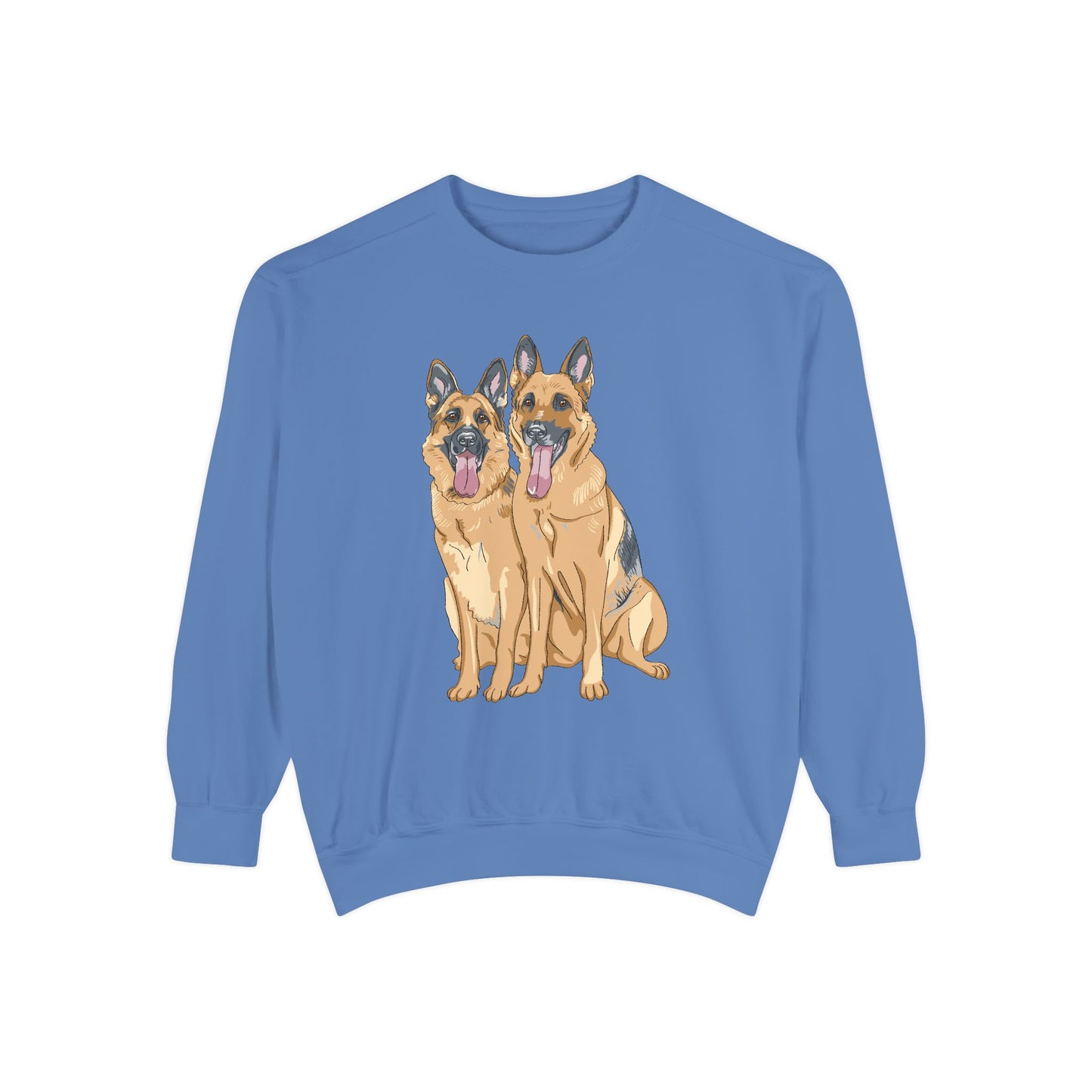 Unisex Dog Lover Sweatshirt With Graphic of Two German Shepherd Sloppily Sitting