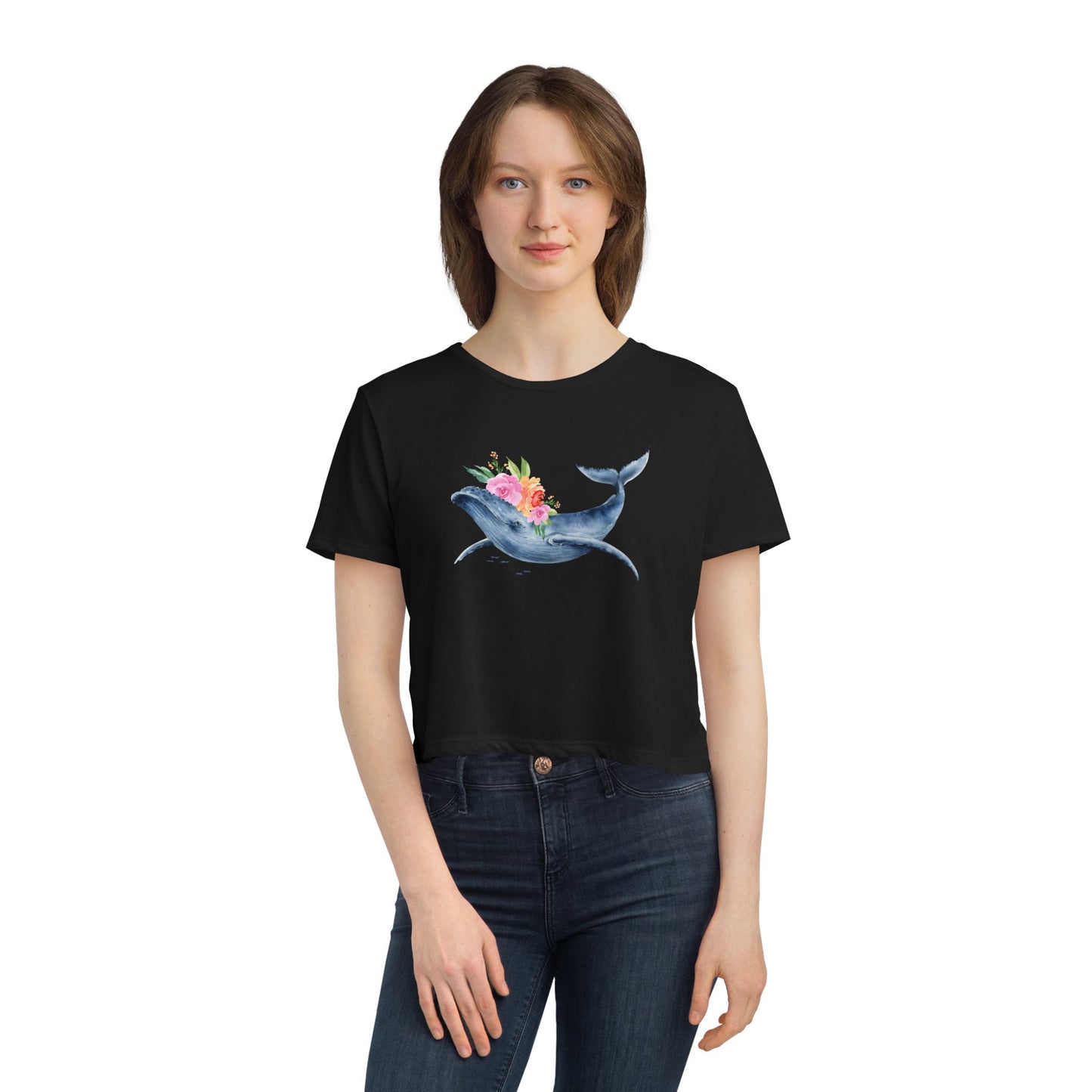 Whale Floral Cropped Tee - Ocean Lover's Shirt, Beachwear, Nature Gift, Casual Top, Summer Wardrobe