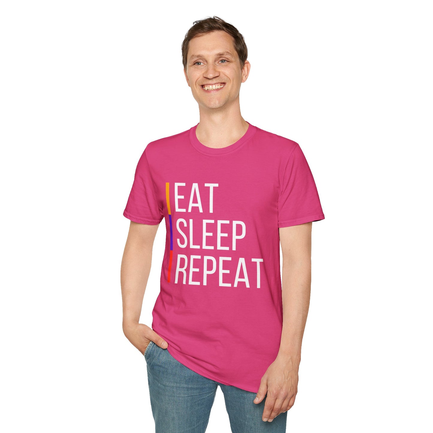 Eat Sleep Repeat Unisex Softstyle T-Shirt - Perfect for Casual Outings, Funny Gift, Relaxation Apparel, Everyday Wear, Motivational Tee