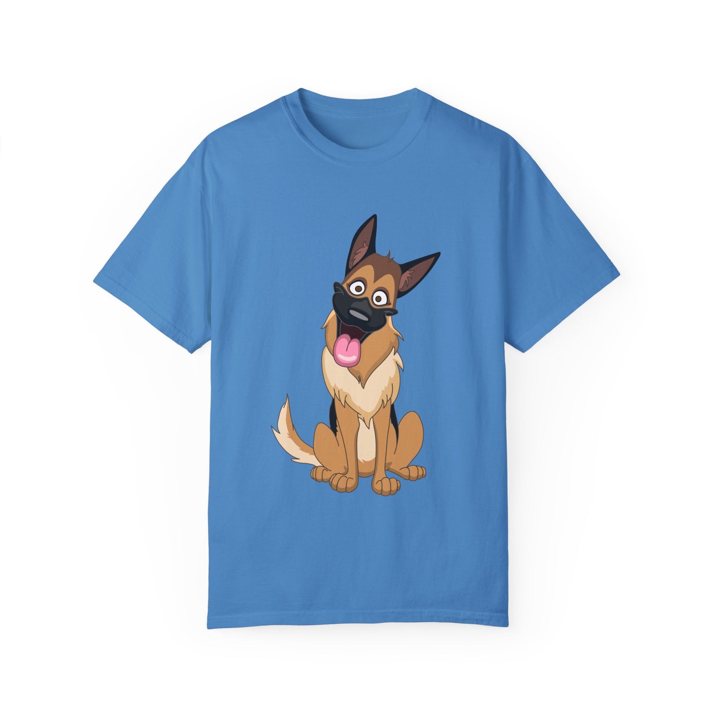 Unisex Dog Lover T-Shirt With Funny Cartoon of Tan Color German Shepherd