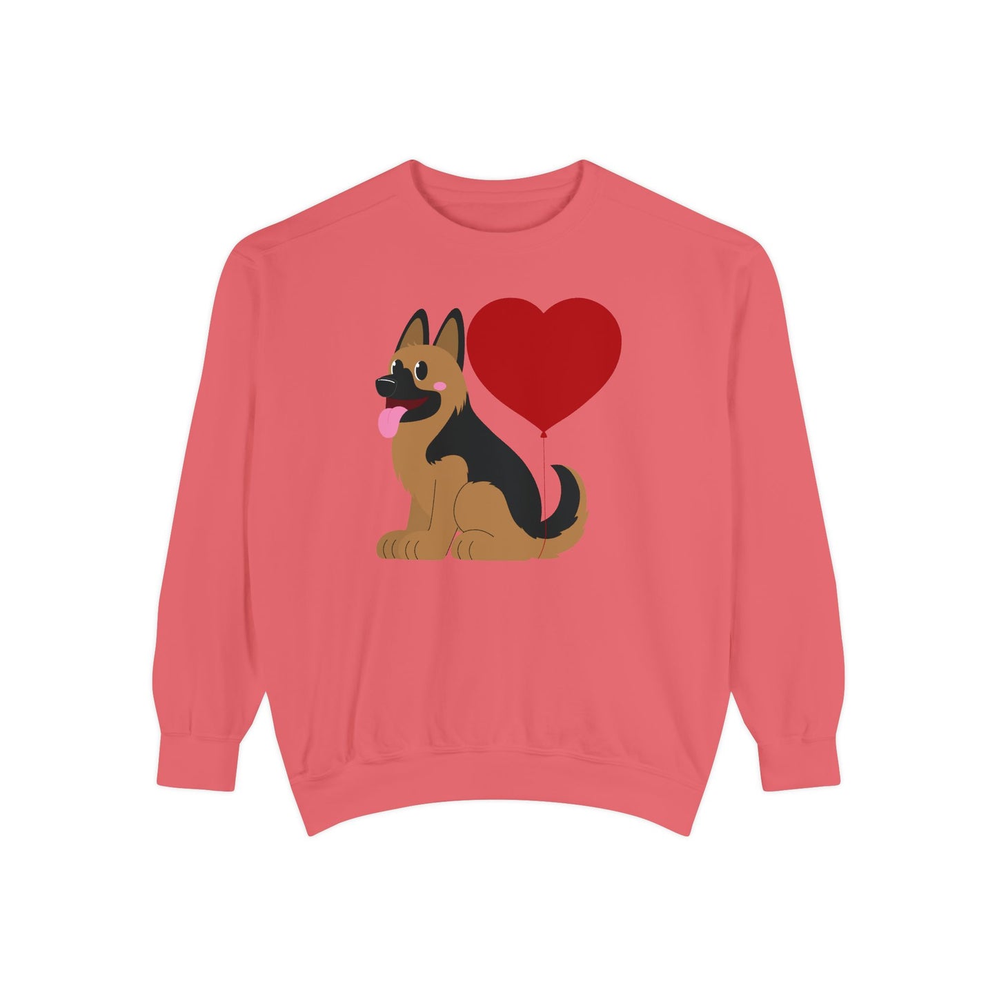 Unisex Dog Lover Sweatshirt With a Graphic of German Shepherd Puppy and Heart Shaped Balloon Attached With Tail