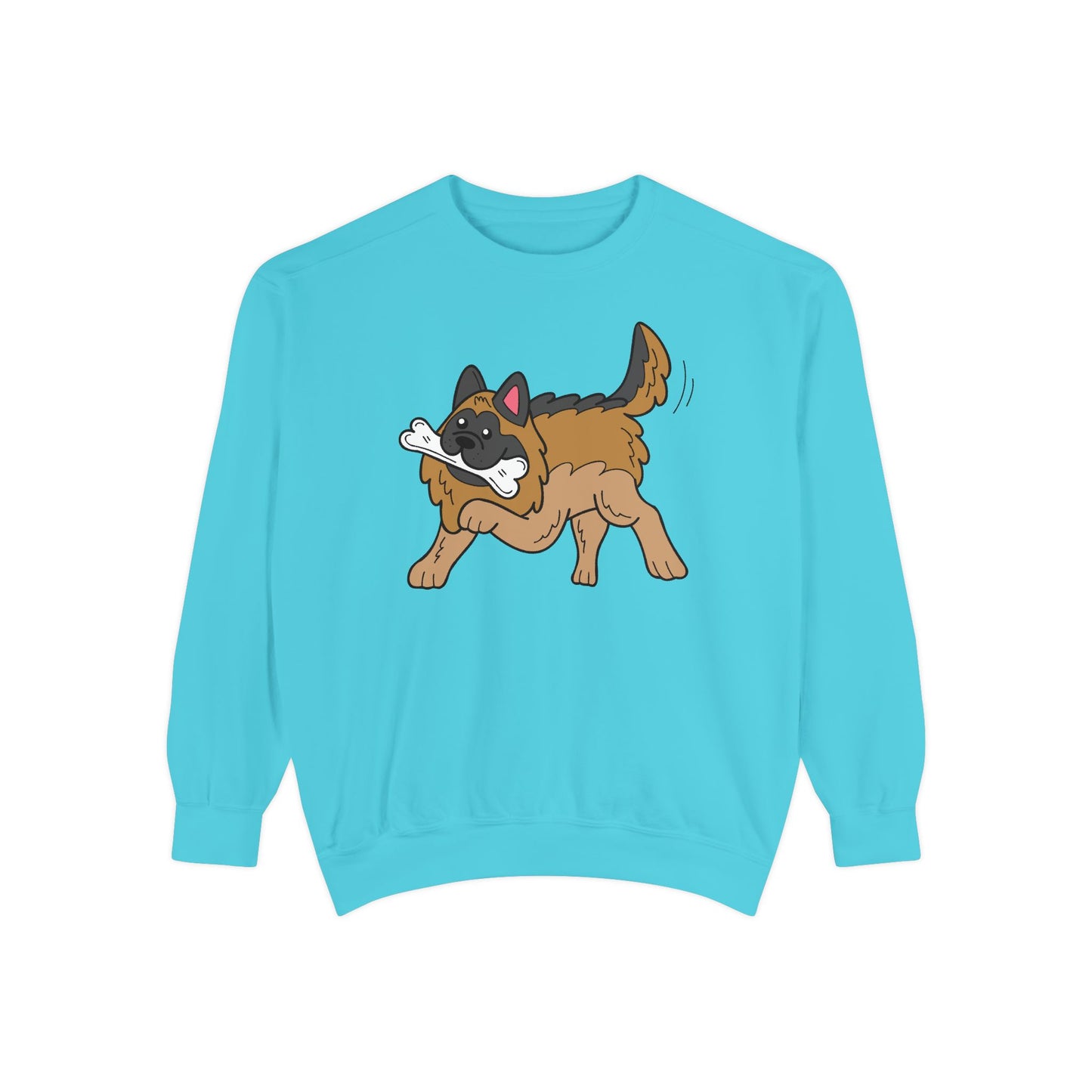 Unisex Dog Lover Sweatshirt With a Graphic of a German Shepherd Holding a White Bone in Mouth