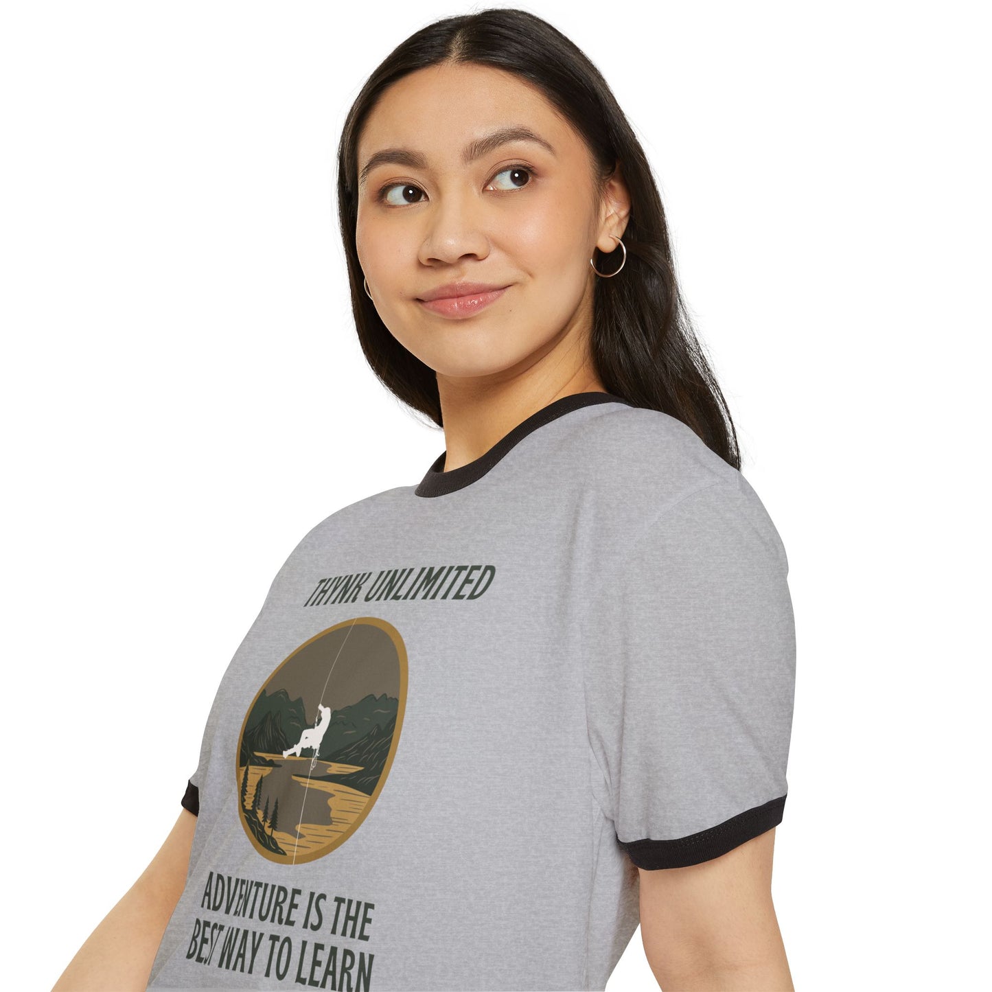 Unisex Adventure Ringer T-Shirt - Think Unlimited Casual Wear, Gift for Travelers, Nature Lovers, Unique Graphic Tee