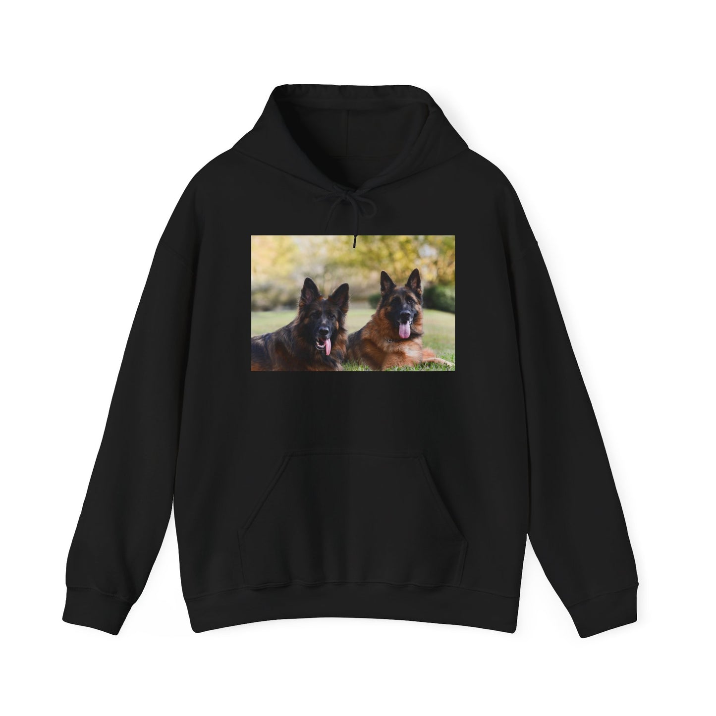 A Unisex Dog Lover Hoodie With Two German Shepherds Lying On The Ground Leaving Tongues Out