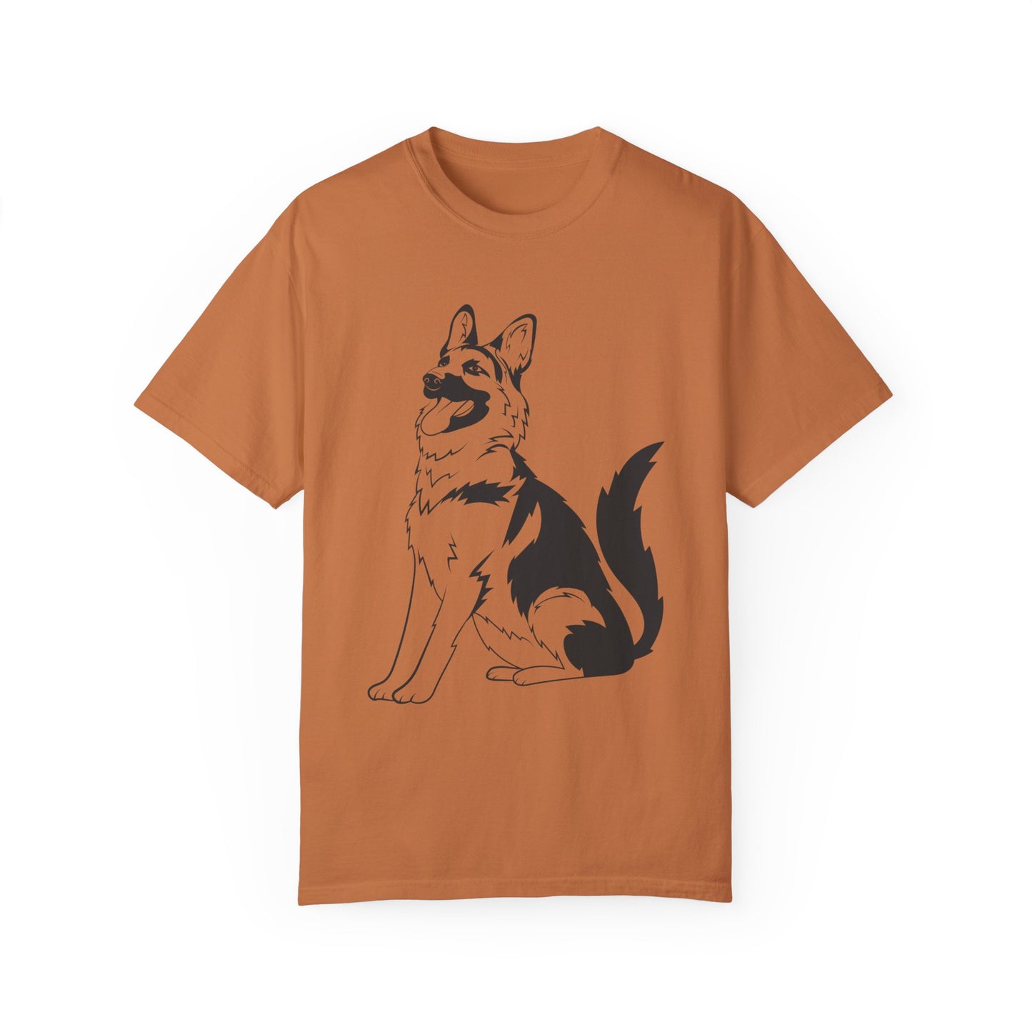 Unisex Dog Lover T-Shirt With a Graphic of Black and Transparent German Shepherd Sloppily Sitting