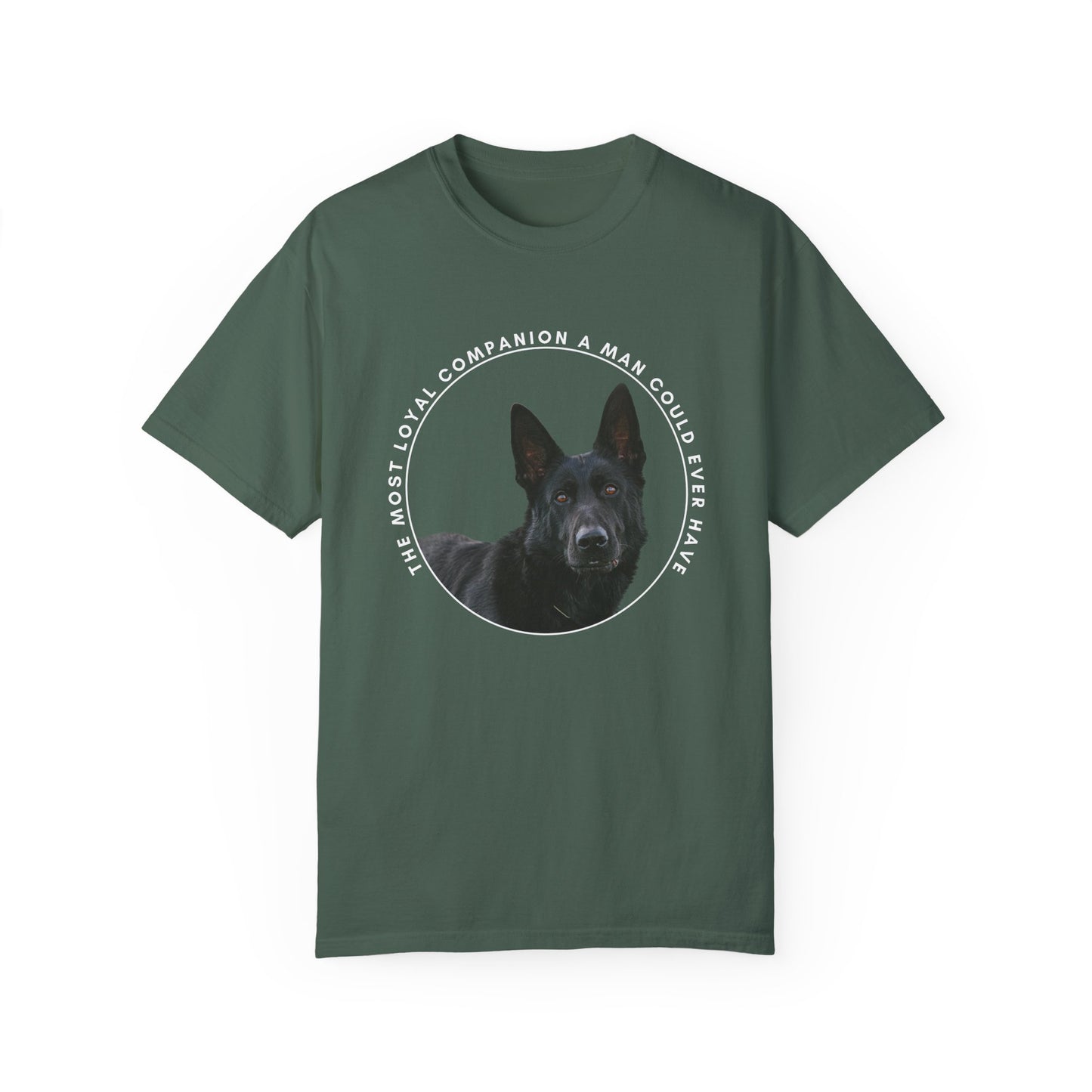 Unisex Dog Lover's T-Shirt With DDR German Shepherd and Quote The Most Loyal Companion a Man Could Ever Have