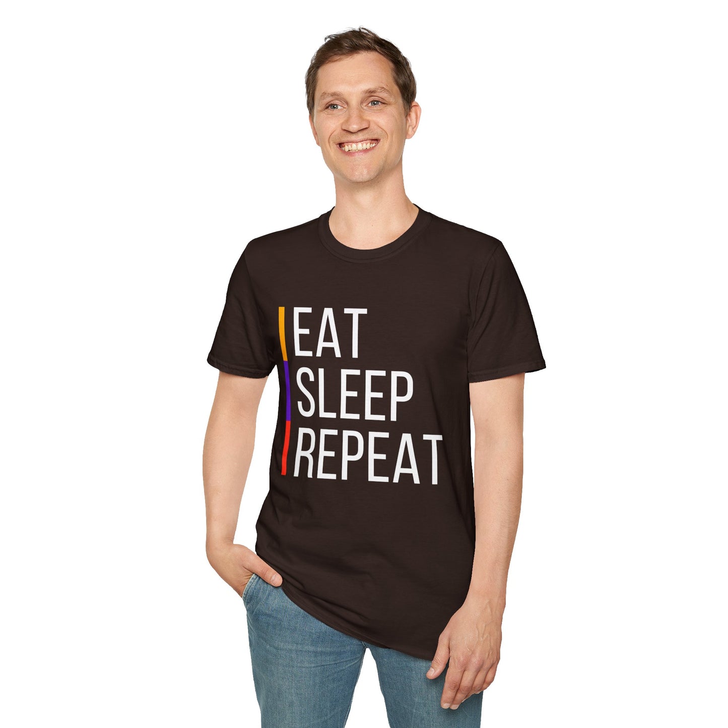 Eat Sleep Repeat Unisex Softstyle T-Shirt - Perfect for Casual Outings, Funny Gift, Relaxation Apparel, Everyday Wear, Motivational Tee