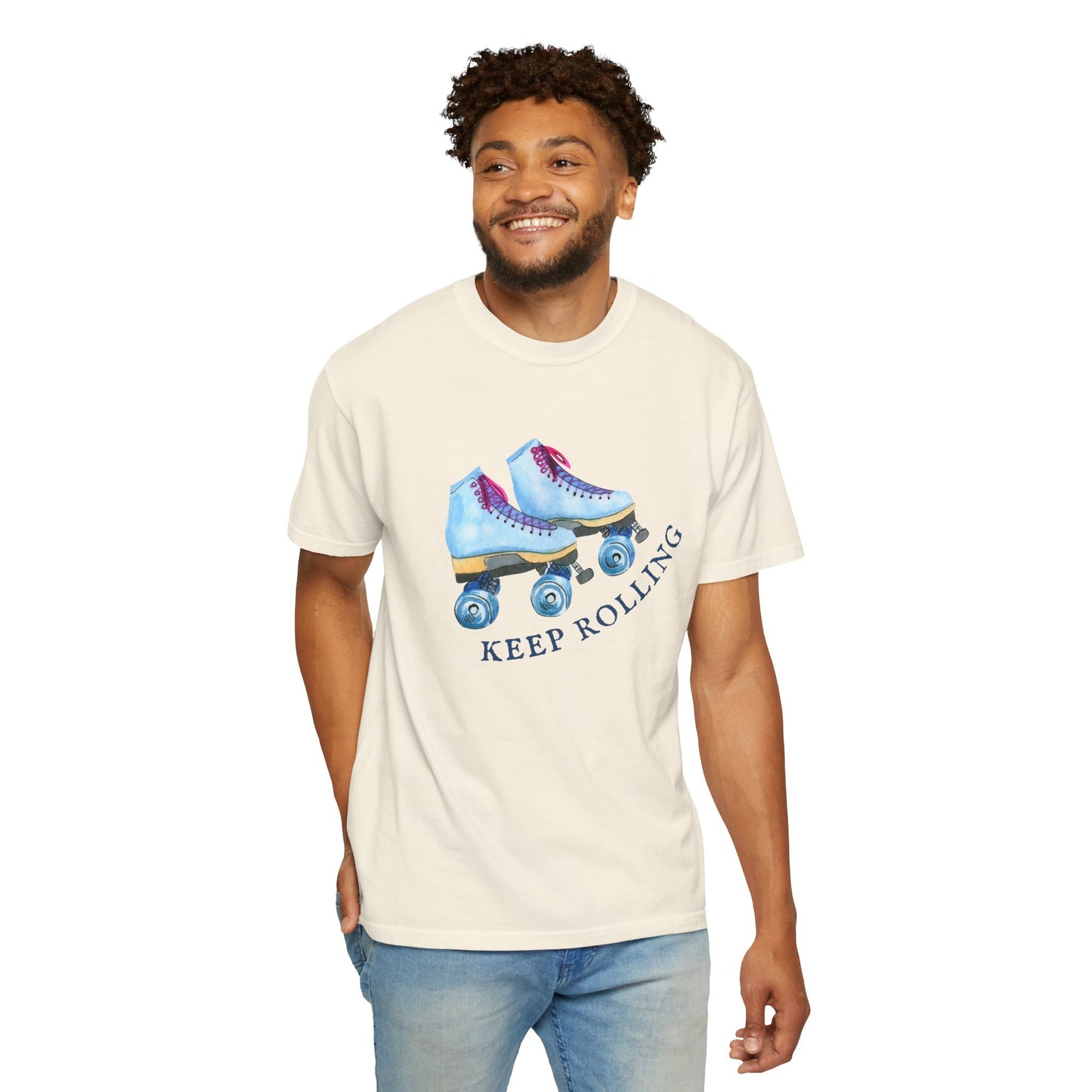 Keep Rolling Retro Roller Skates Tee, Vintage Skate T-shirt, Unisex Garment-Dyed Shirt, Fun Gift for Skating Lovers, Summer Apparel