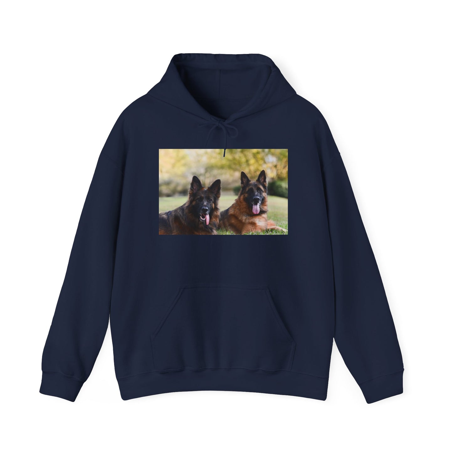 A Unisex Dog Lover Hoodie With Two German Shepherds Lying On The Ground Leaving Tongues Out