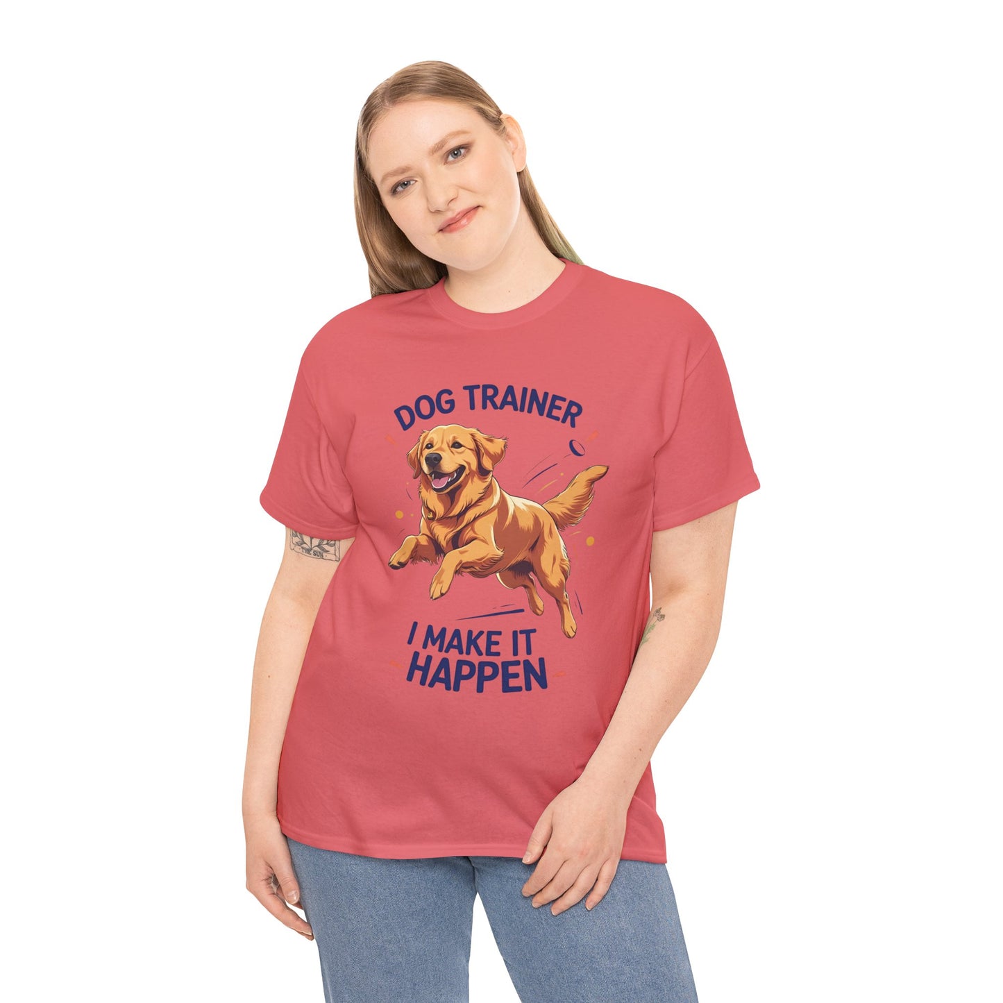 Dog Trainer Unisex Heavy Cotton Tee - I Make It Happen, Golden Retriever, Training Sessions, Gifts, Casual Wear, Animal Enthusiasts