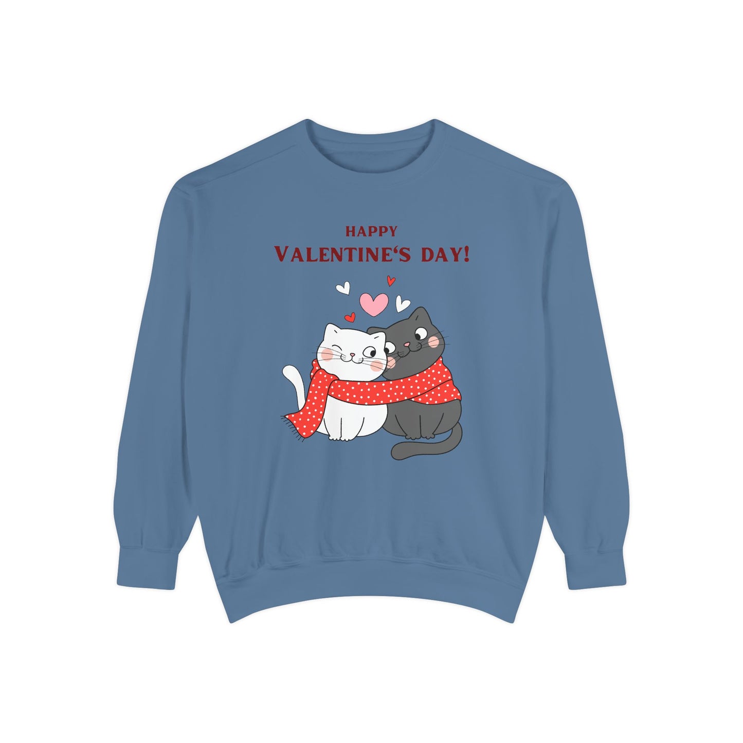 Unisex Valentine's Day Sweatshirt With Black and Grey Cat Couple and Caption Happy Valentine's Day