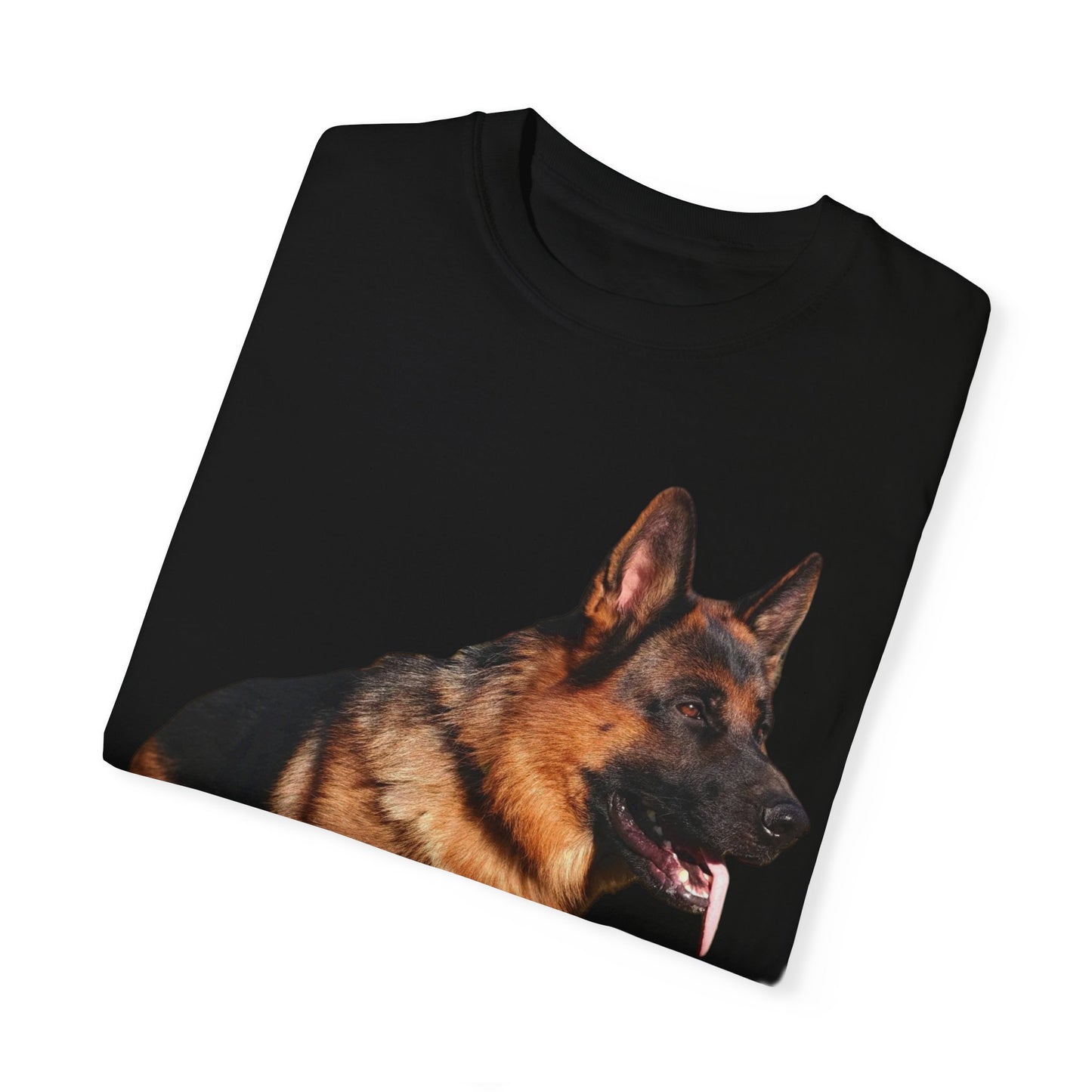 Unisex T-Shirt With German Shepherd Leaving Tongue Out Standing for a Pose and Text STRONG