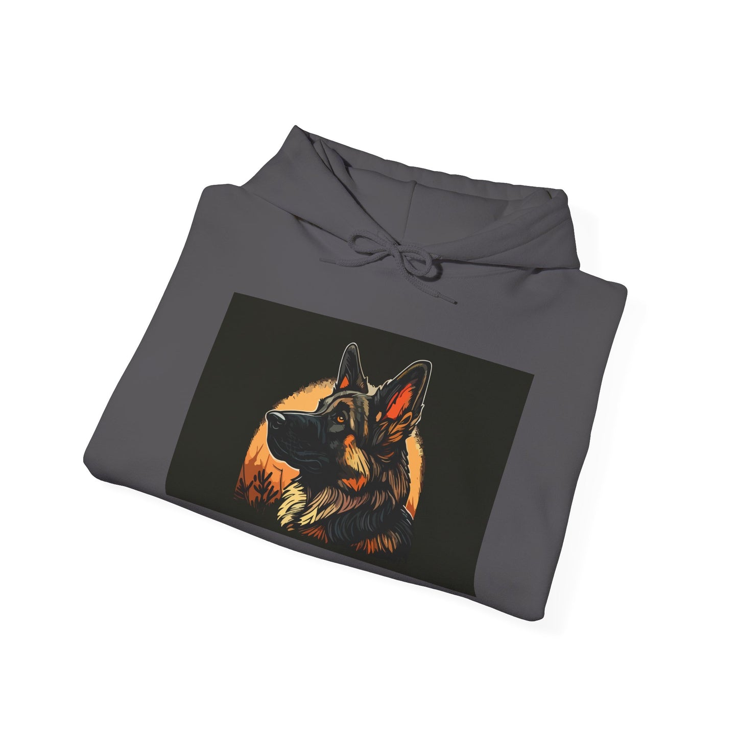 Unisex Dog Lover Hoodie With a Close Up Graphic of a German Shepherd In Front of Moon