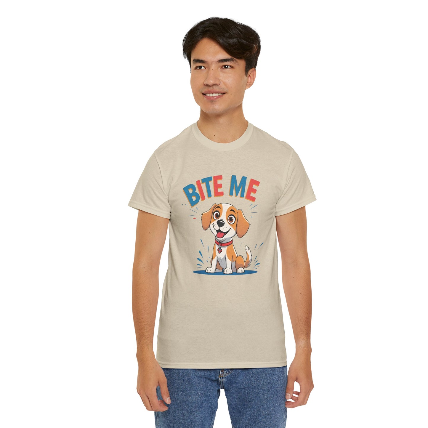 Playful Dog Lover Tee, Bite Me Unisex Cotton T-Shirt for Dog Trainers, Funny Gift for Dog Lovers, Cute Dog Apparel