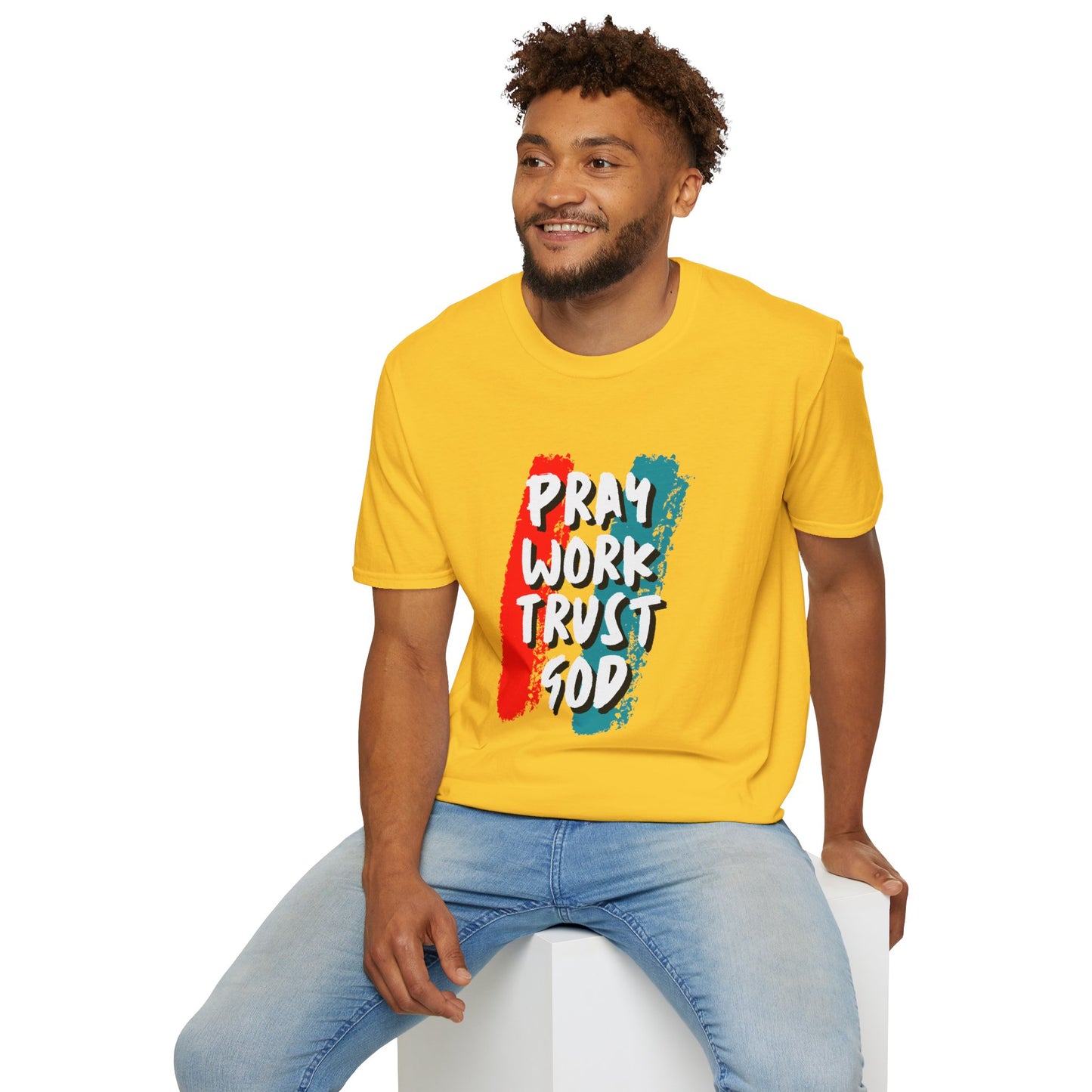 Inspiration Unisex T-Shirt - Pray, Work, Trust God, Motivational Tee, Faith-Based Apparel, Casual Wear, Gift for Believers, Christian Clothing