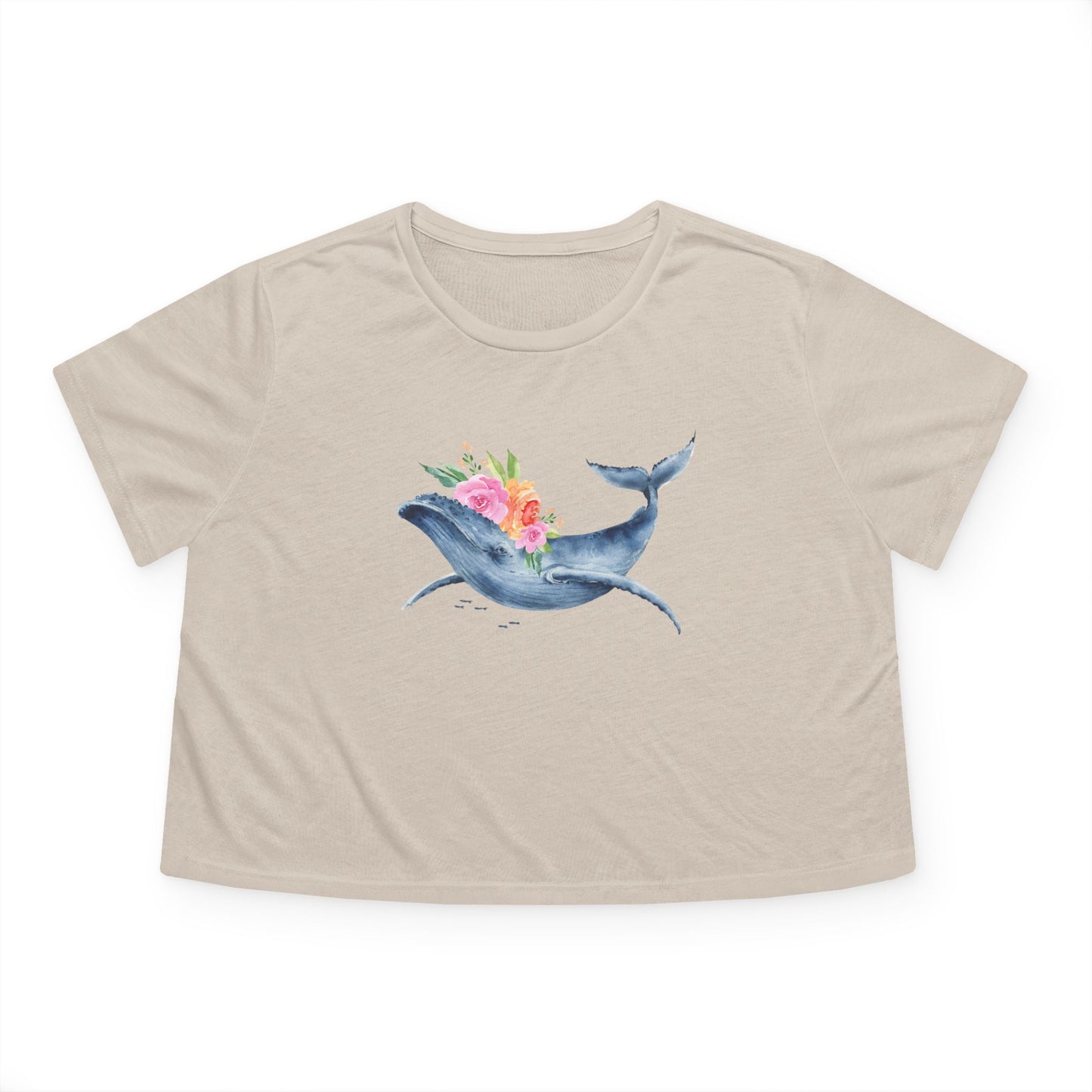 Whale Floral Cropped Tee - Ocean Lover's Shirt, Beachwear, Nature Gift, Casual Top, Summer Wardrobe