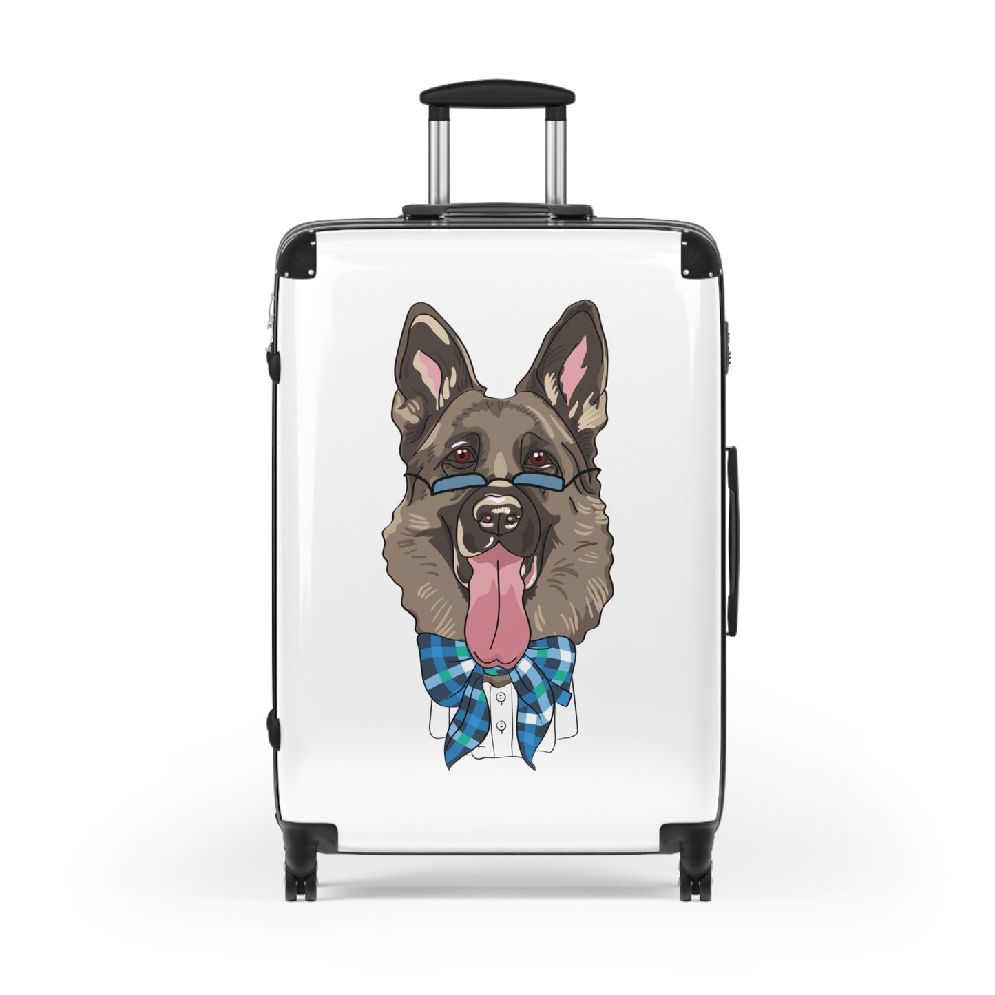 Stylish Pet-Lover Suitcase - Funny German Shepherd Wearing Blue Glasses and Bow Tie Leaving Tongue Out