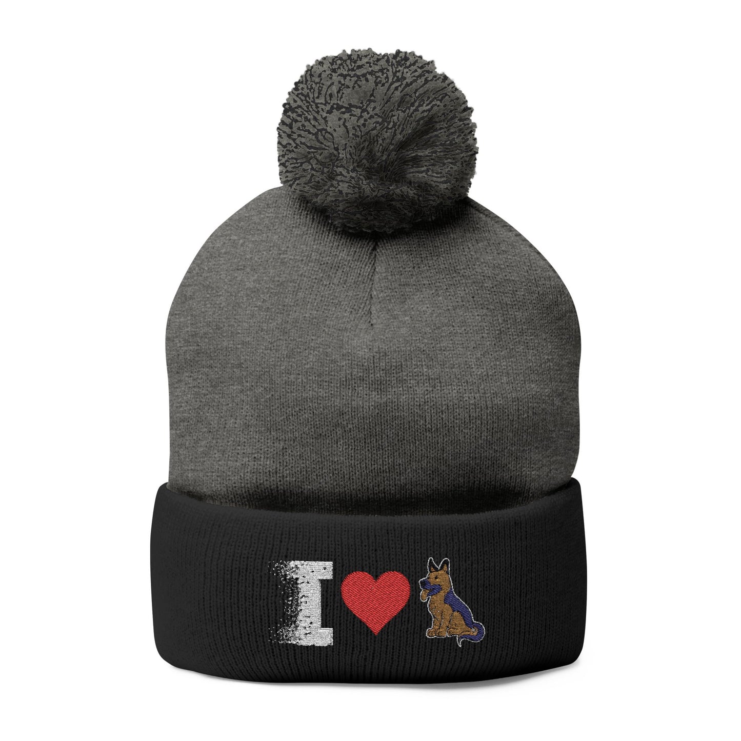 I Love My German Shepherd Embroidered Pom-Pom Knit Cap