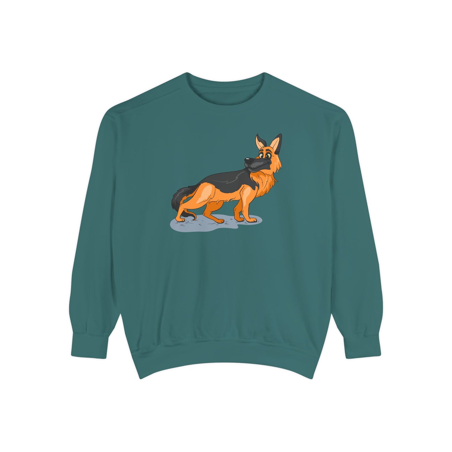 Unisex Dog Lover Sweatshirt With a Cartoon of Astonished German Shepherd Turning His Head
