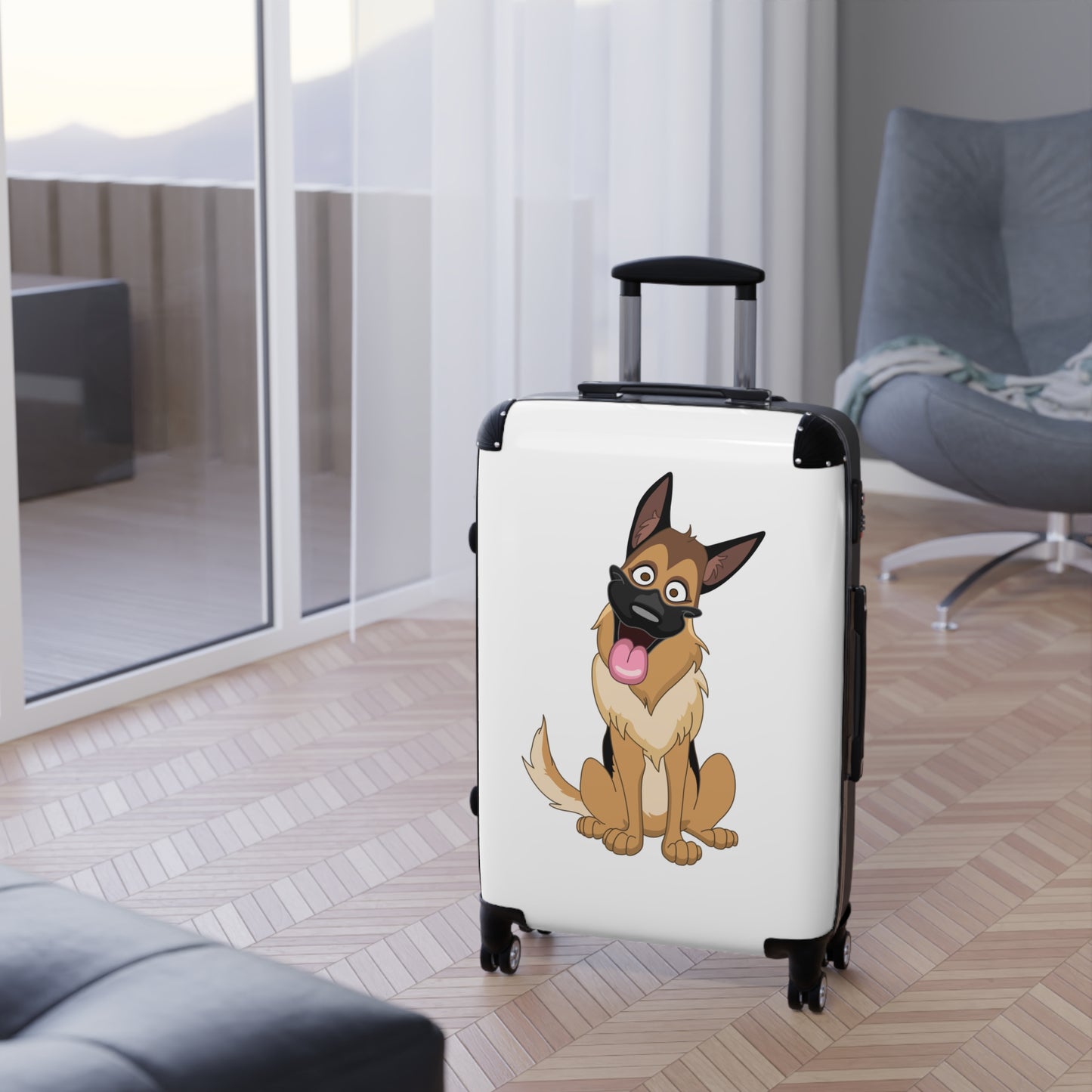 Funny Dog Design Suitcase - Cartoon of German Shepherd Sloppily Sitting