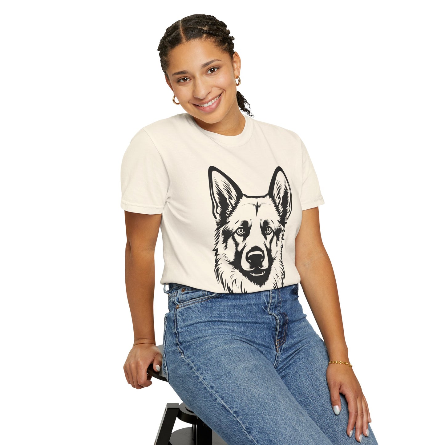 Unisex Dog Lover T-Shirt With a Close Up Graphic of Black and Transparent German Shepherd