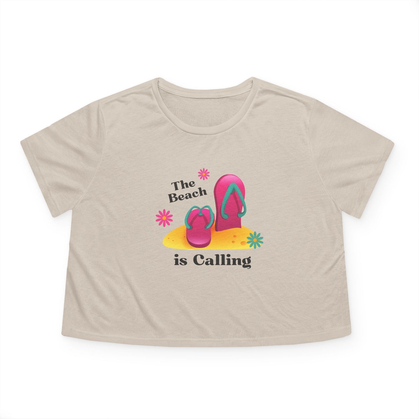 Beach Vibes Flowy Cropped Tee - The Beach is Calling, Summer Shirt, Women's Tee, Vacation Top, Beach Lover Gift, Relaxing Daywear
