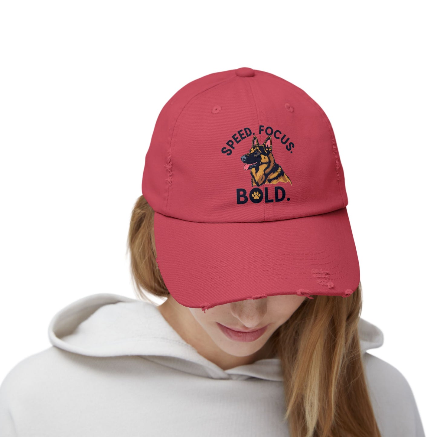 Speed Focus Bold German Shepherd Agility Distressed Hat, Dog Lover Gift, Casual Fashion Accessory, Summer Style, Outdoor Fun