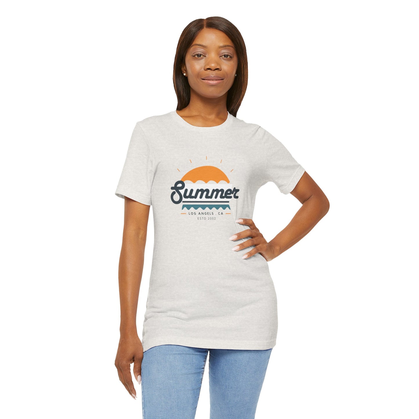 Summer Vibes Unisex Jersey Short Sleeve Tee, Beach Shirt, Casual Summer Wear, Gift for Friends, Coastal Adventure Top, LA Style Tee