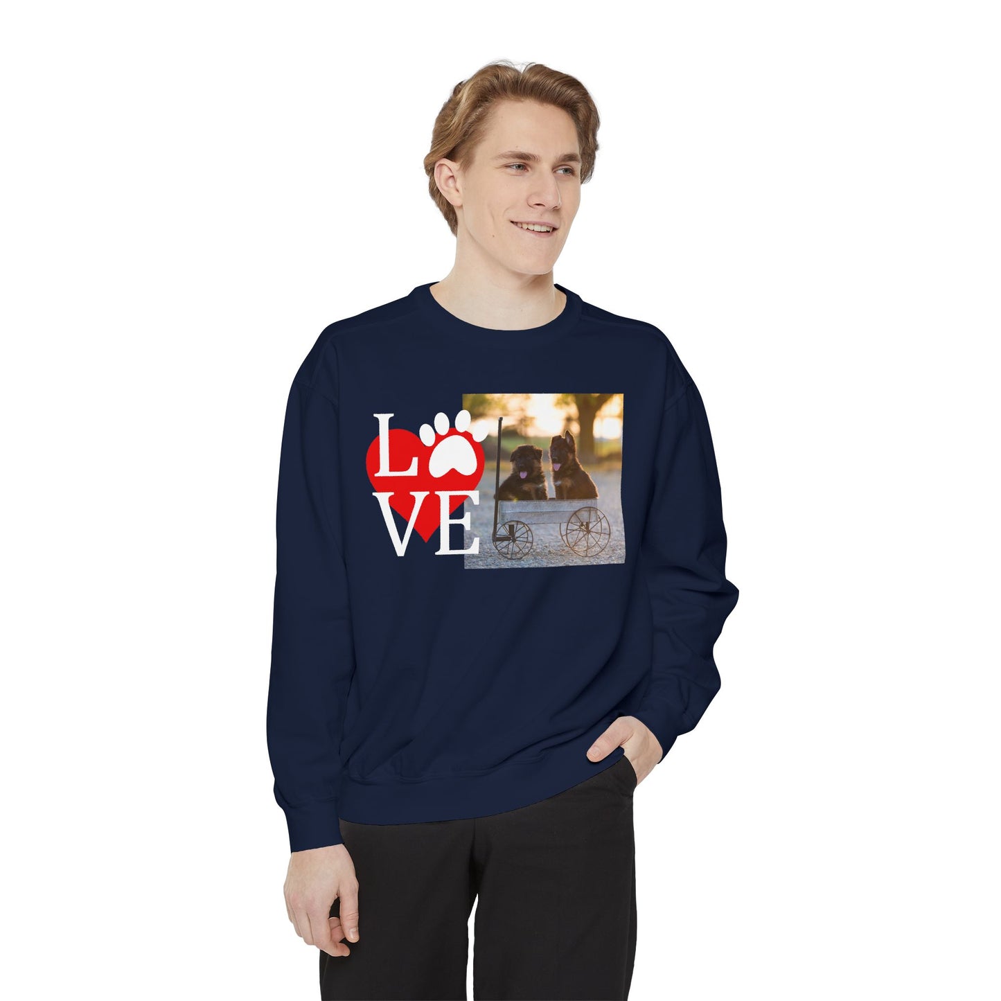Love Paw Unisex Garment-Dyed Sweatshirt - Cozy Pet Apparel for Animal Lovers