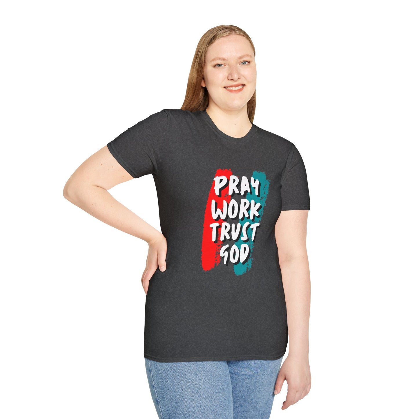 Inspiration Unisex T-Shirt - Pray, Work, Trust God, Motivational Tee, Faith-Based Apparel, Casual Wear, Gift for Believers, Christian Clothing