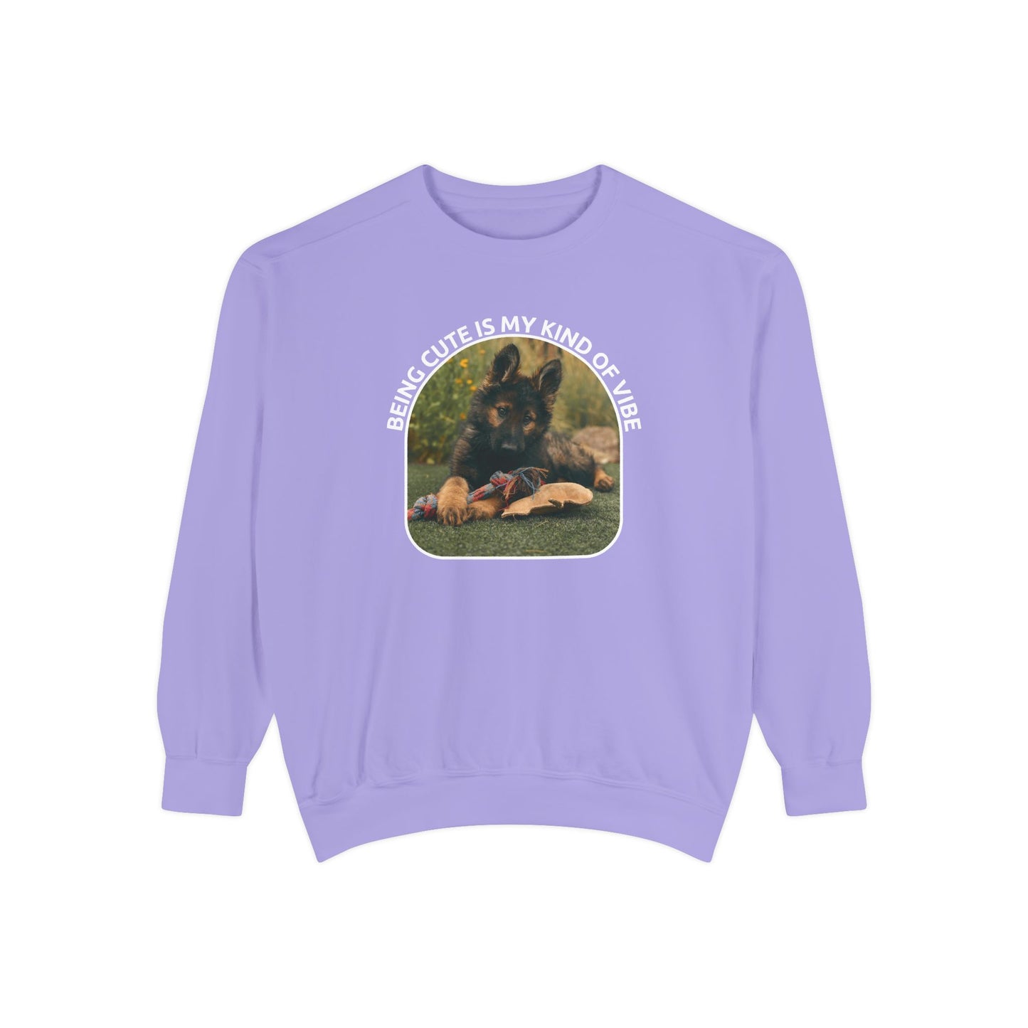 Unisex Dog Lover Sweatshirt With a German Shepherd Puppy and Caption Being Cute is My Kind of Vibe
