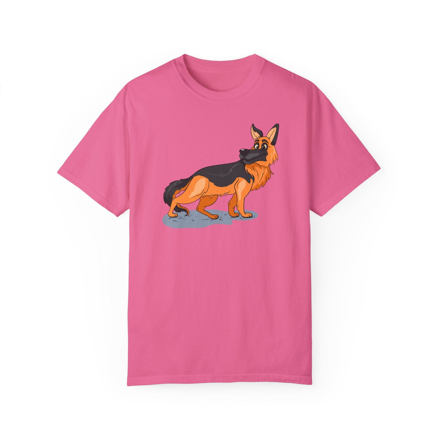Unisex Dog Lover T-Shirt With a Cartoon of Astonished German Shepherd Turning His Head