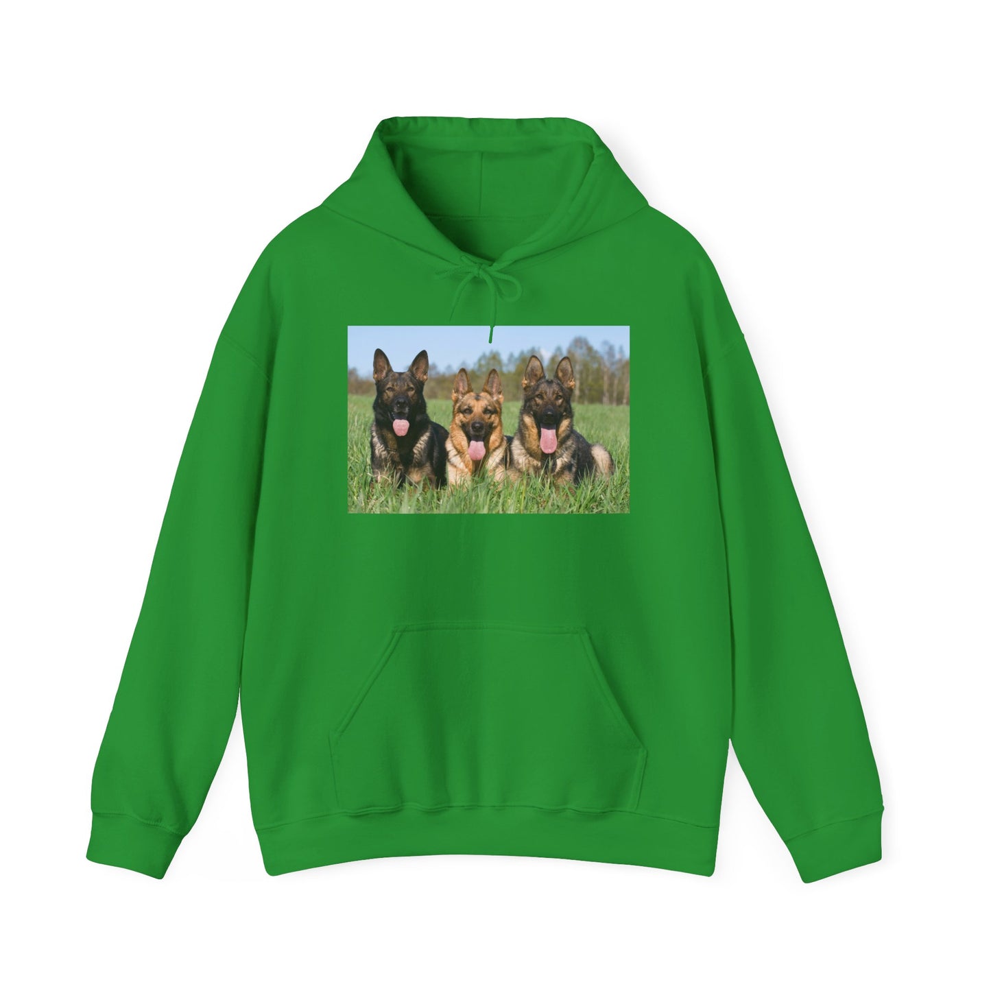 A Dog Lover Hoodie With Three Giant German Shepherds Lying on The Grass Leaving Tongues Out