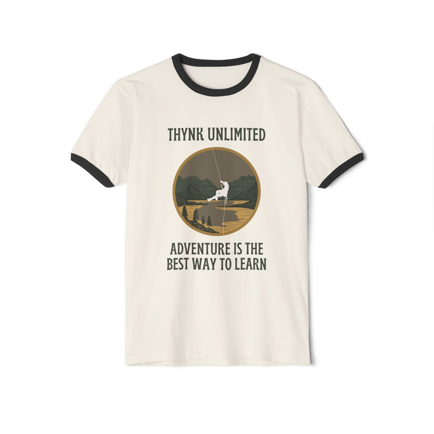 Unisex Adventure Ringer T-Shirt - Think Unlimited Casual Wear, Gift for Travelers, Nature Lovers, Unique Graphic Tee