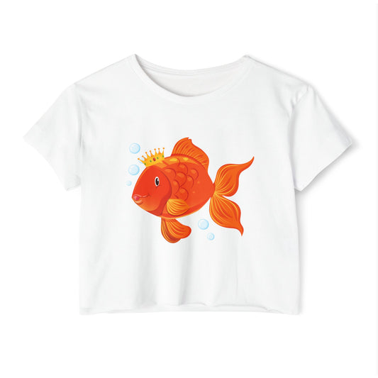 Cute Orange Fish Festival Vibes Crop Top, Summer Crop Tee, Cute Graphic Top, Beachwear, Fun Party Apparel