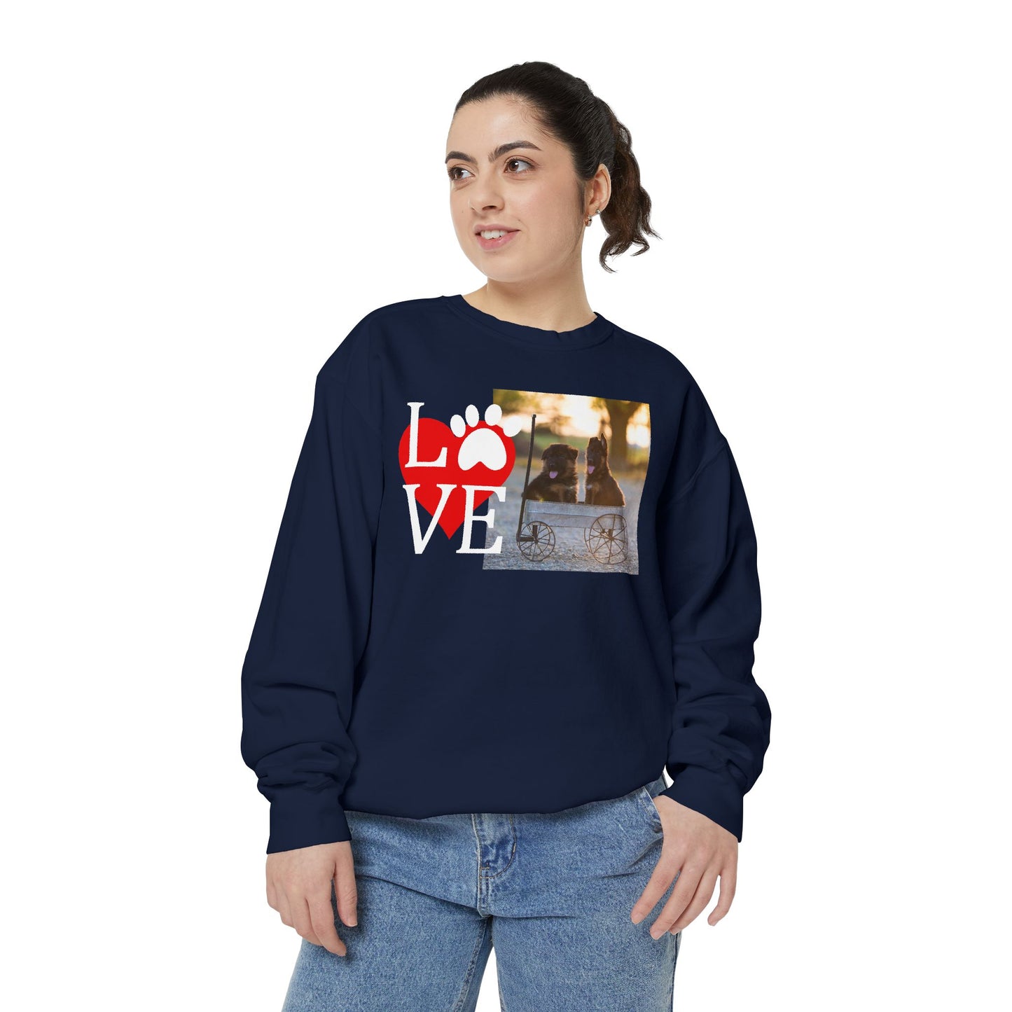 Love Paw Unisex Garment-Dyed Sweatshirt - Cozy Pet Apparel for Animal Lovers