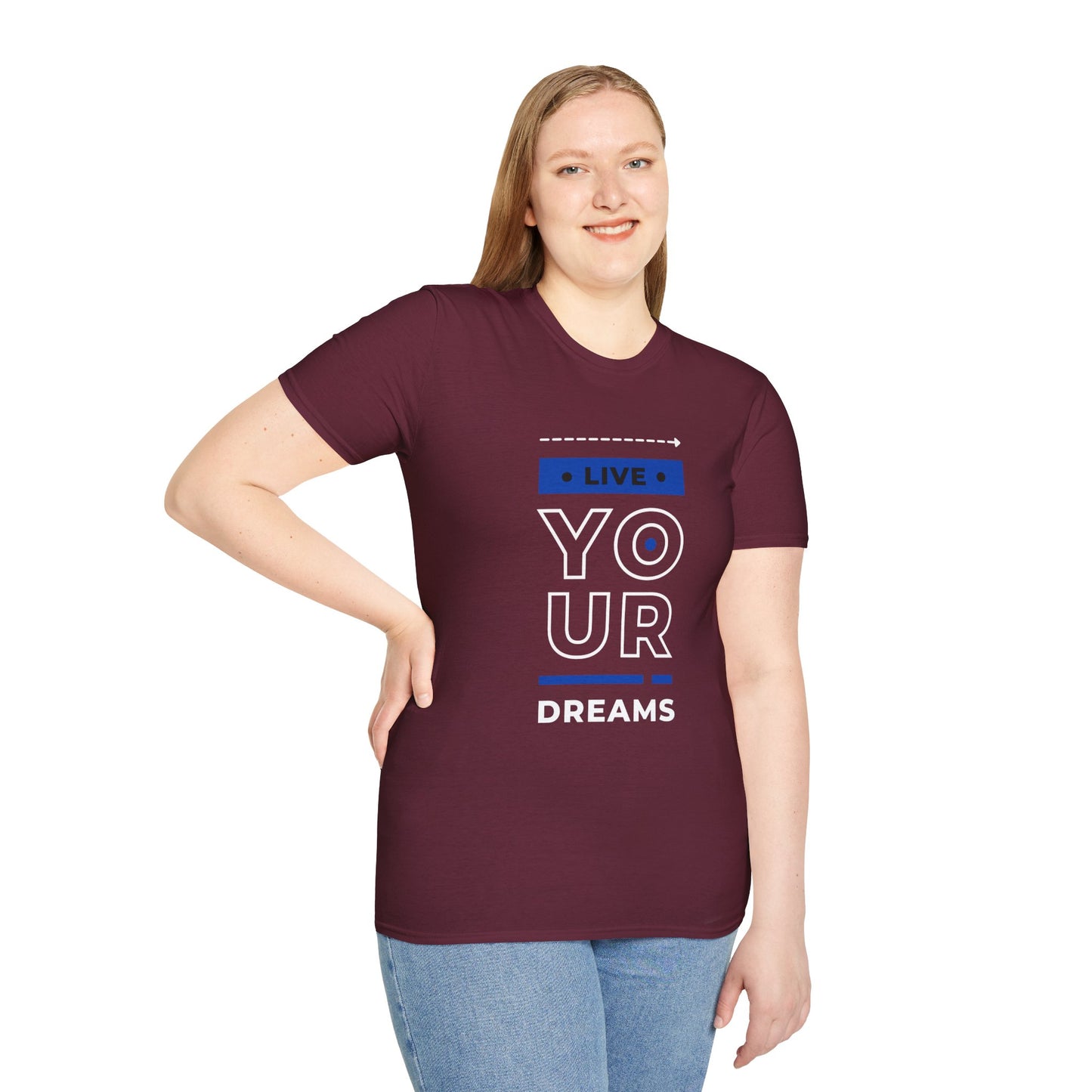 Live Your Dreams Unisex Softstyle T-Shirt, Inspirational Tee, Motivational Gift, Casual Wear, Daily Reminder, Empowerment Top