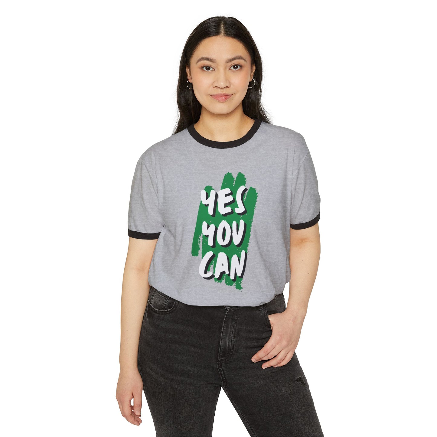Yes You Can Unisex Cotton Ringer T-Shirt, Motivational Tee, Casual Wear, Gift for Friends, Positive Vibes, Everyday Comfort