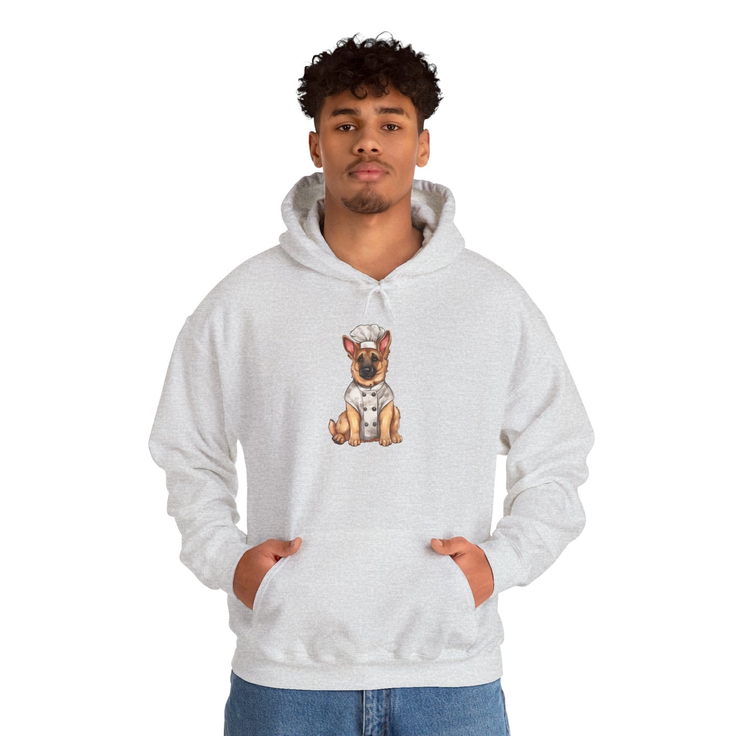 Unisex Dog Lover Hoodie With a Graphic of German Shepherd Wearing Chef Suit