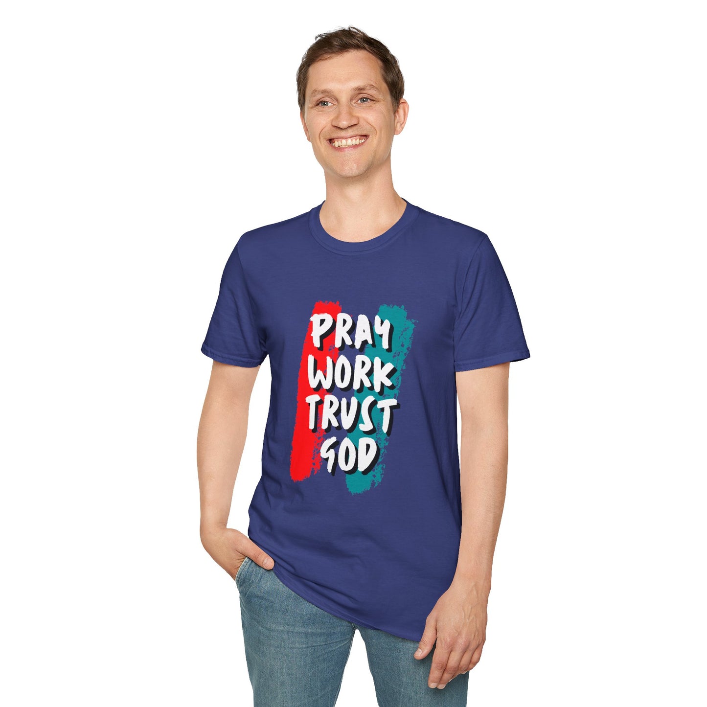 Inspiration Unisex T-Shirt - Pray, Work, Trust God, Motivational Tee, Faith-Based Apparel, Casual Wear, Gift for Believers, Christian Clothing
