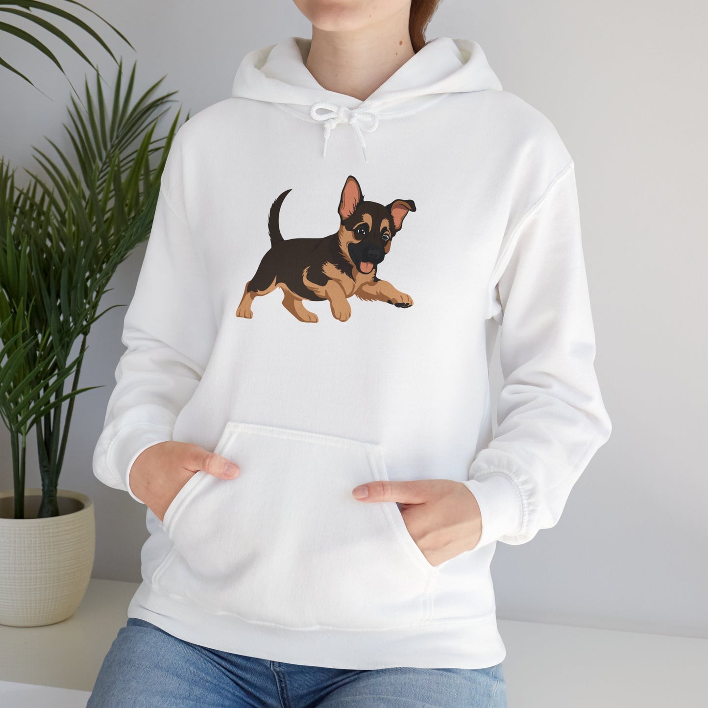 Unisex Dog Lover Hoodie With a Graphic of Cute Playing German Shepherd