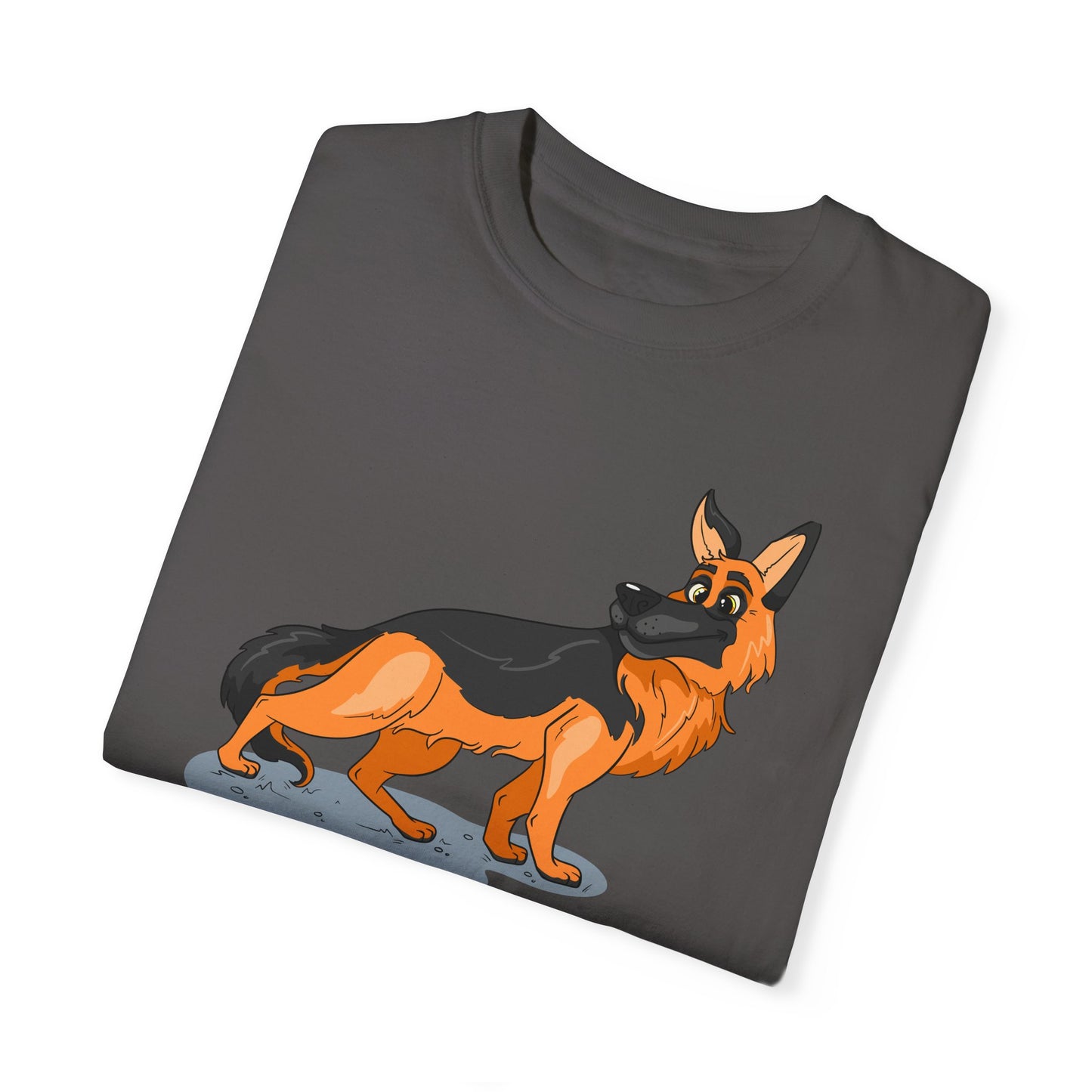 Unisex Dog Lover T-Shirt With a Cartoon of Astonished German Shepherd Turning His Head