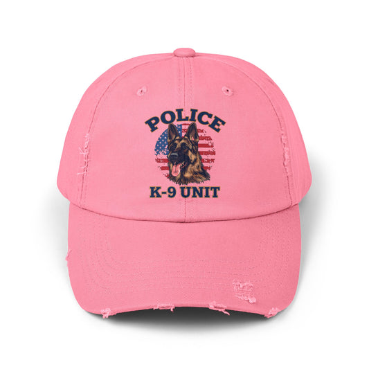 Patriotic Police K-9 Unit Cap Featuring German Shepherd, Vintage Distressed Style Hat
