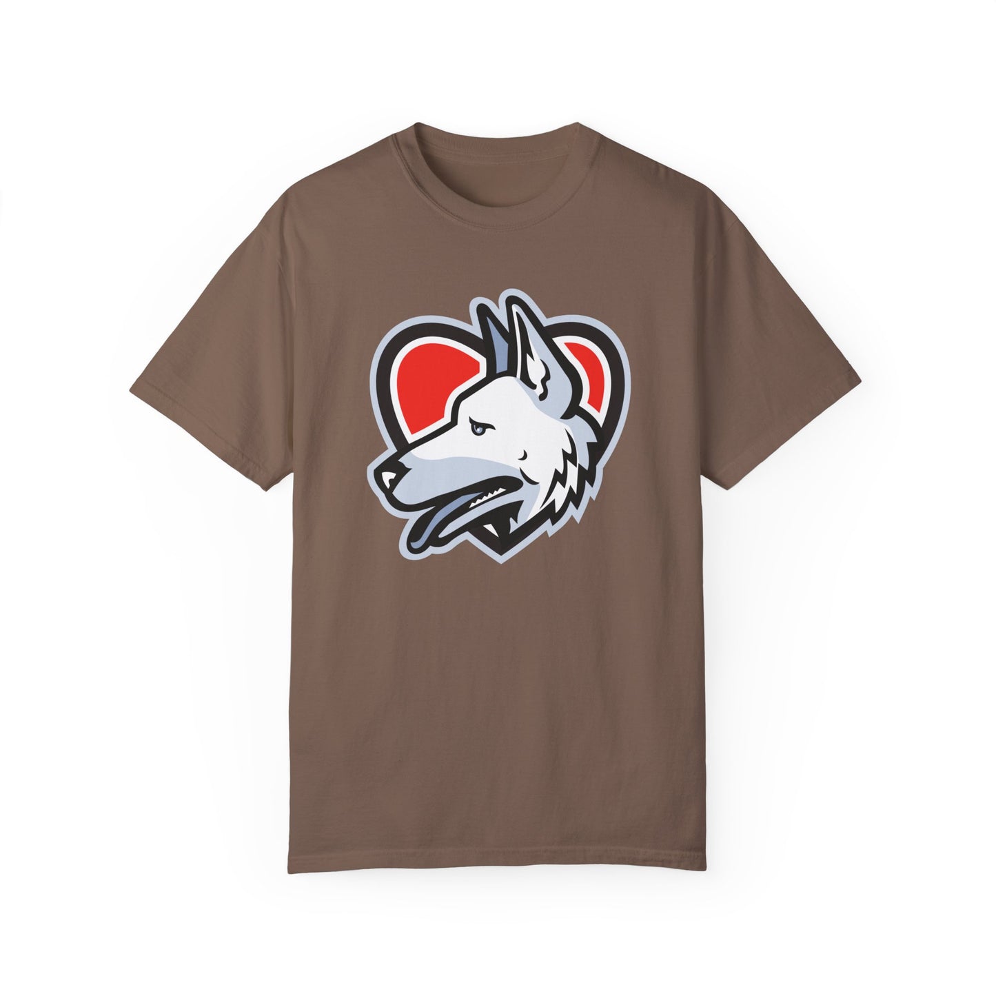 Unisex Dog Lover T-Shirt With a Close Up Graphic of German Shepherd Placed Inside Red Heart