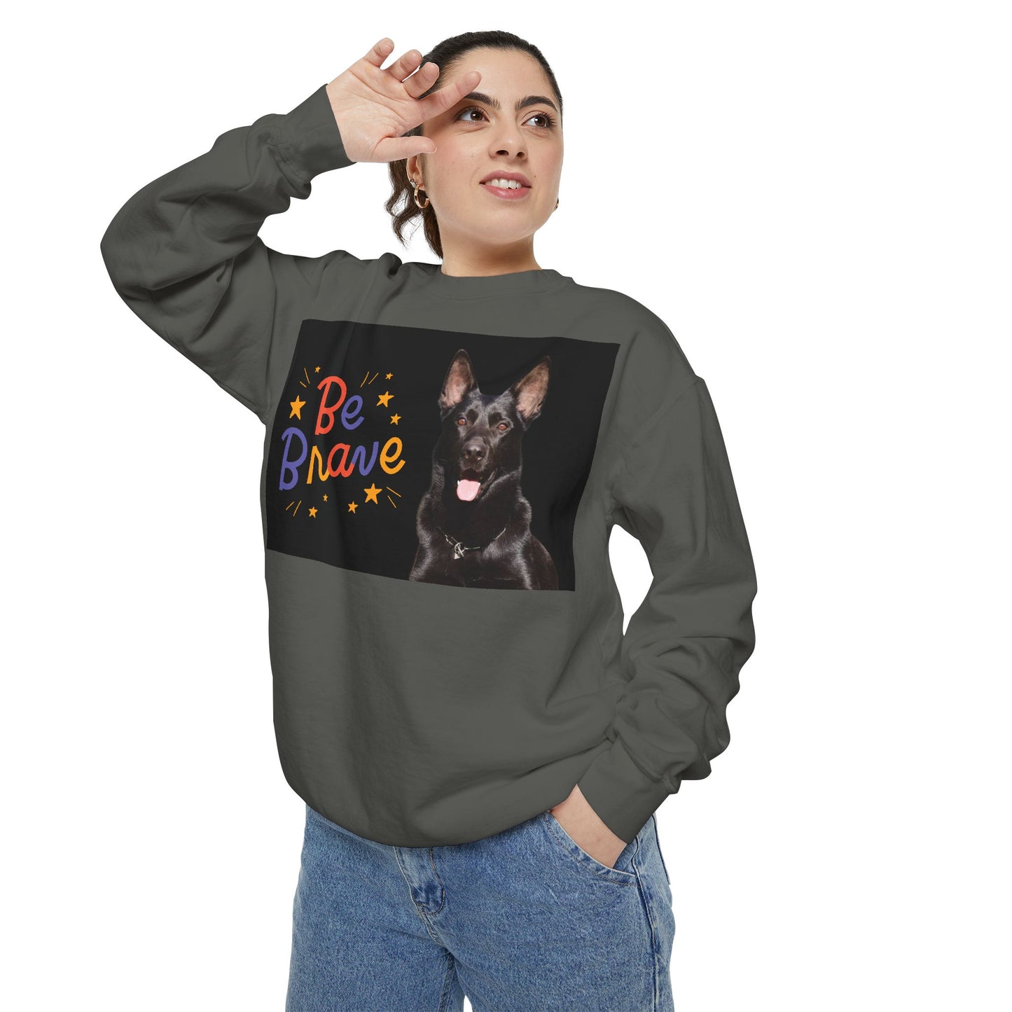 Be Brave Unisex Black German Shepherd Sweatshirt - Encouraging Pet-Themed Apparel for Dog Lovers