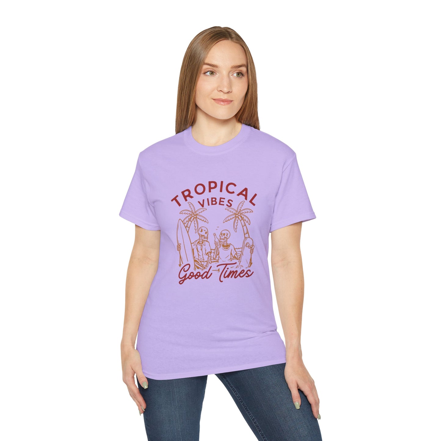 Tropical Vibes Unisex Cotton Tee, Fun Summer Shirt, Vacation Outfit, Beach Party Apparel, Good Times Graphic Tee