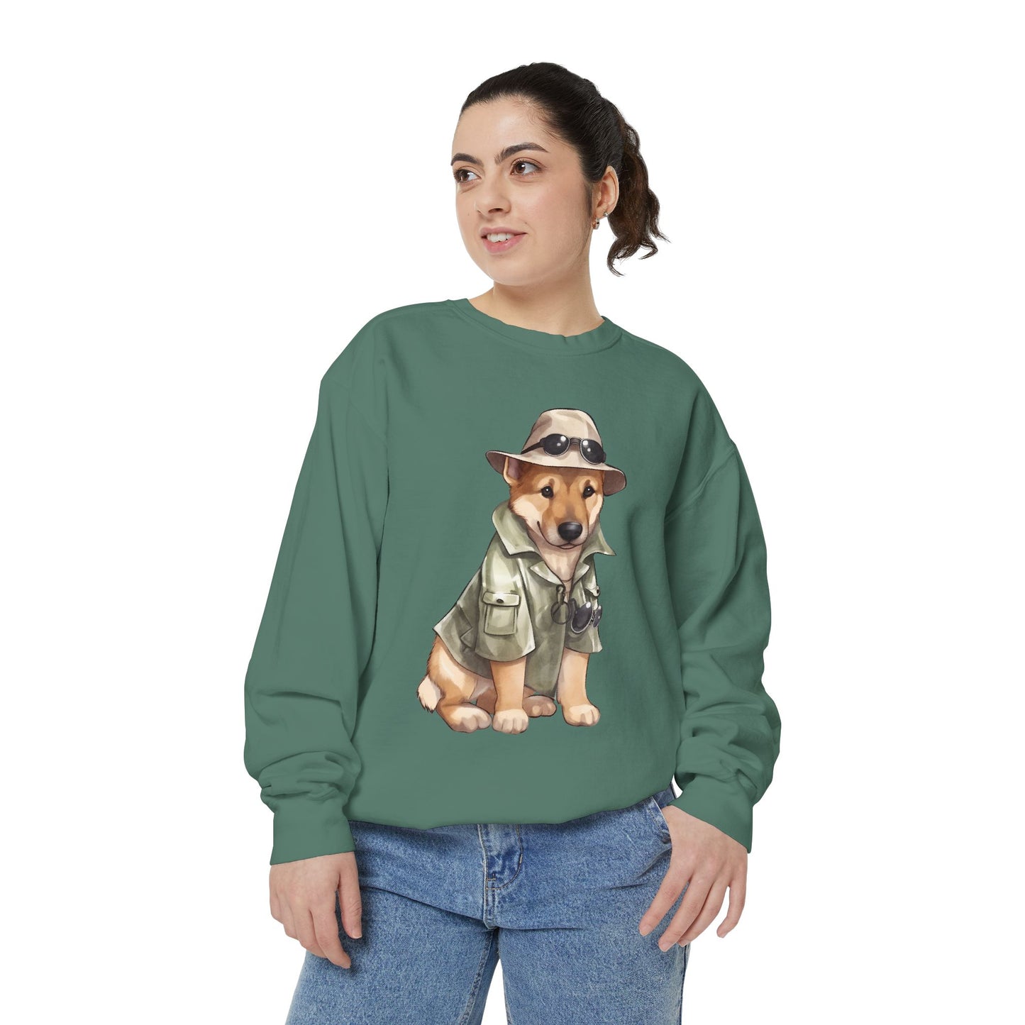 Unisex Dog Lover Sweatshirt With a Graphic of German Shepherd Wearing Detector's Hat and Costume